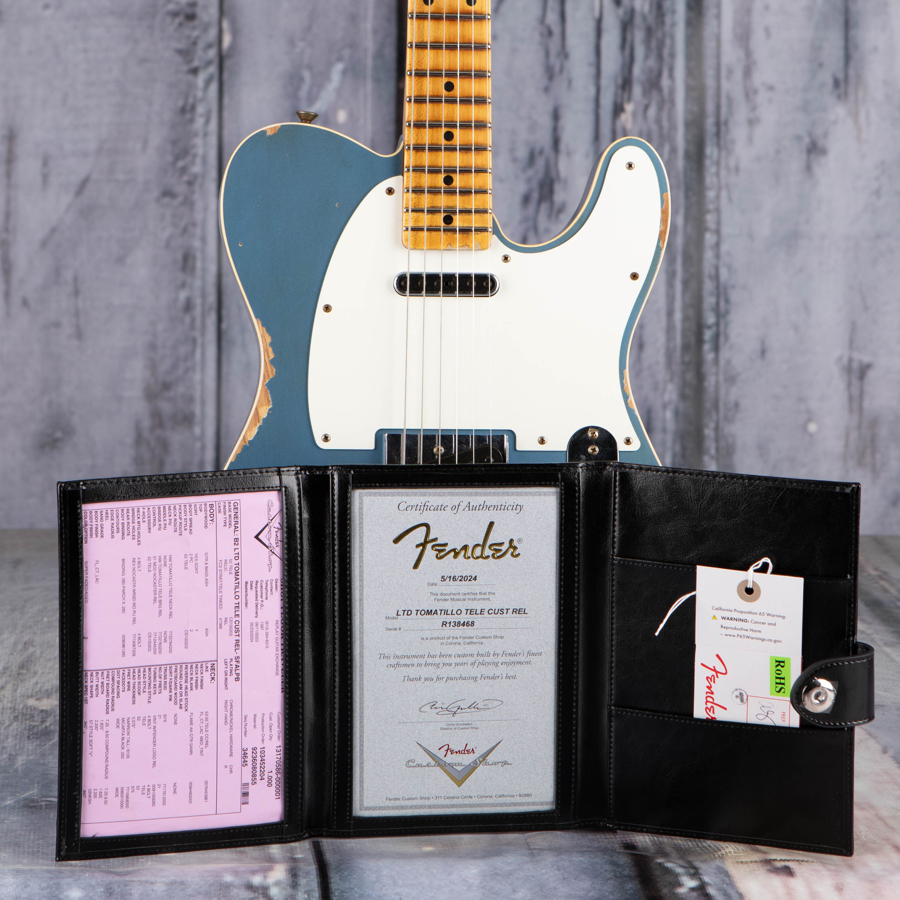 Fender Custom Shop Limited Tomatillo Tele Custom Relic Electric Guitar, Super Faded Aged Lake Placid Blue, coa