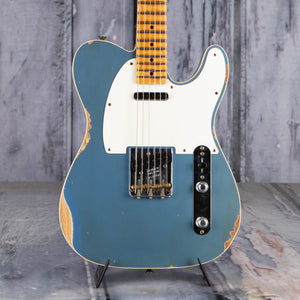 Fender Custom Shop Limited Tomatillo Tele Custom Relic Electric Guitar, Super Faded Aged Lake Placid Blue, front closeup