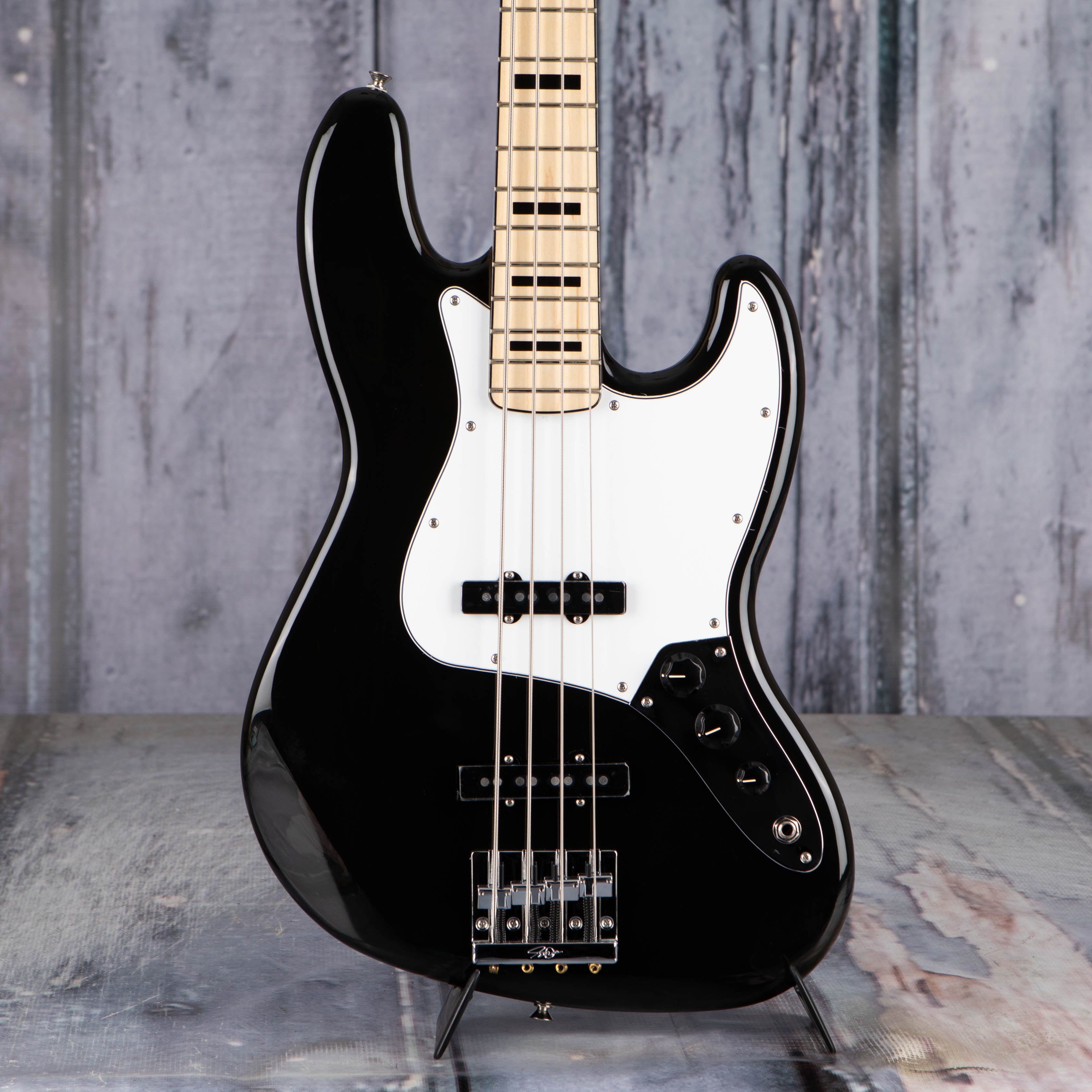 Fender Geddy Lee Jazz Bass Guitar, Black, front closeup