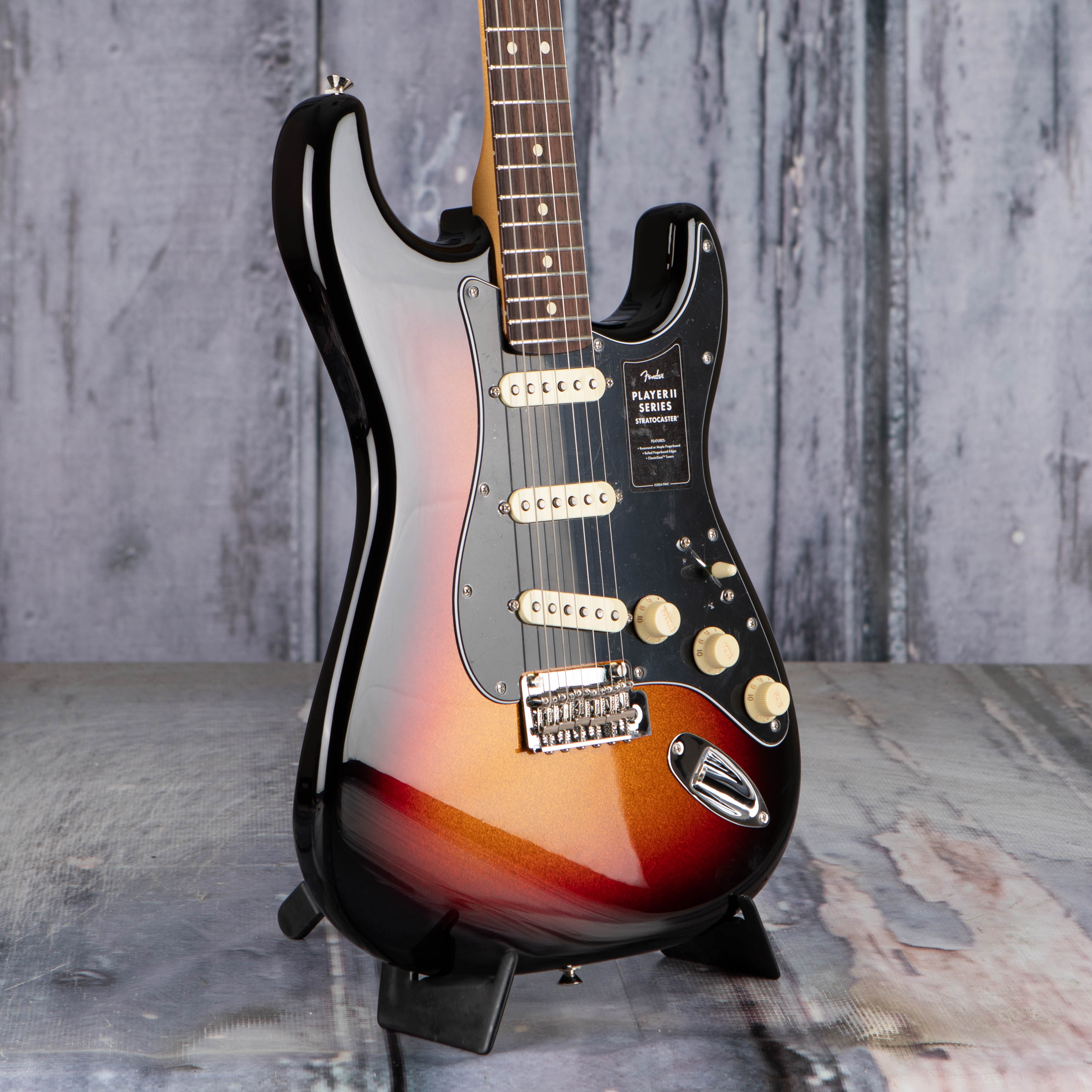 Fender Limited Edition Player II Stratocaster Electric Guitar, Sparkle 3-Color Sunburst, angle