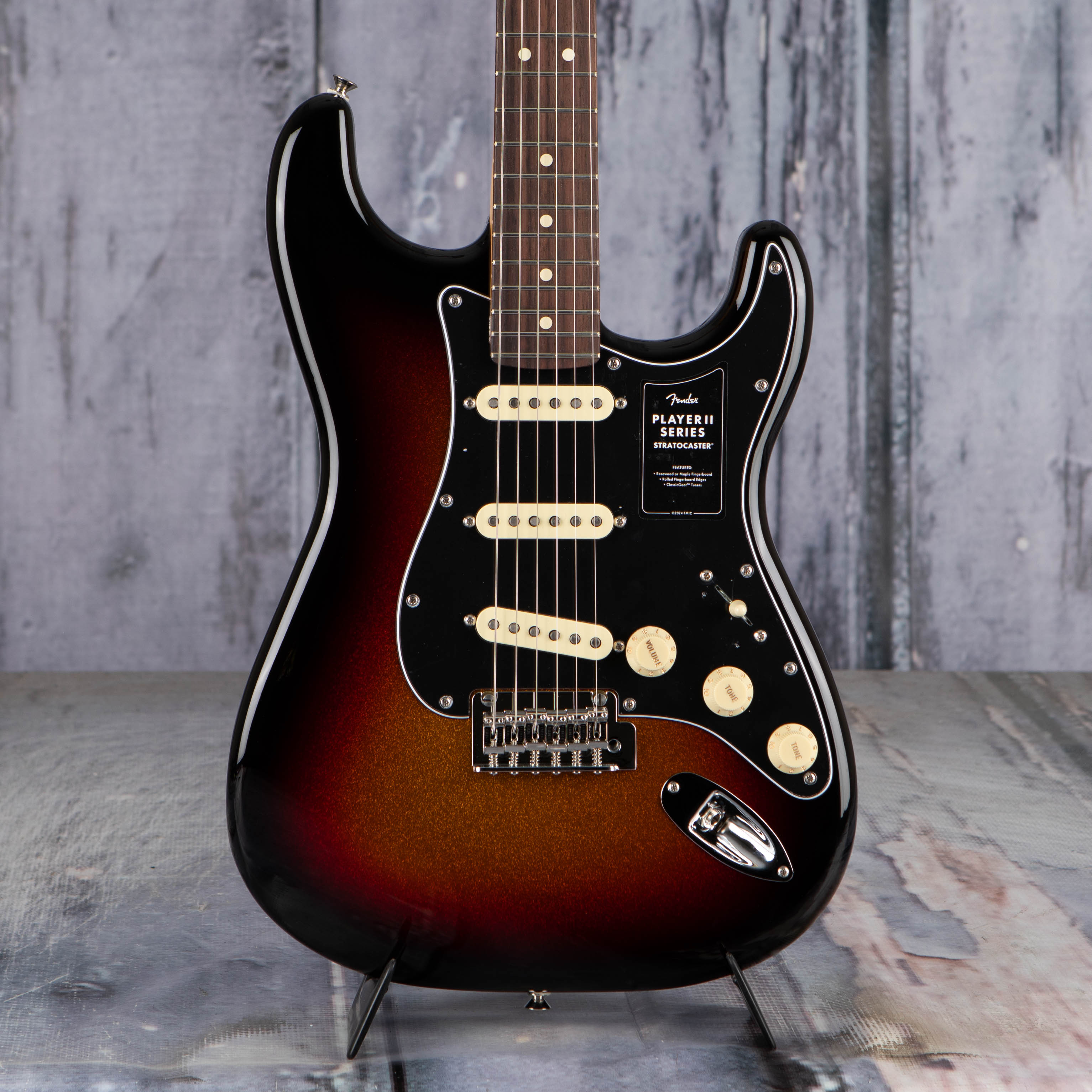 Fender Limited Edition Player II Stratocaster Electric Guitar, Sparkle 3-Color Sunburst, front closeup