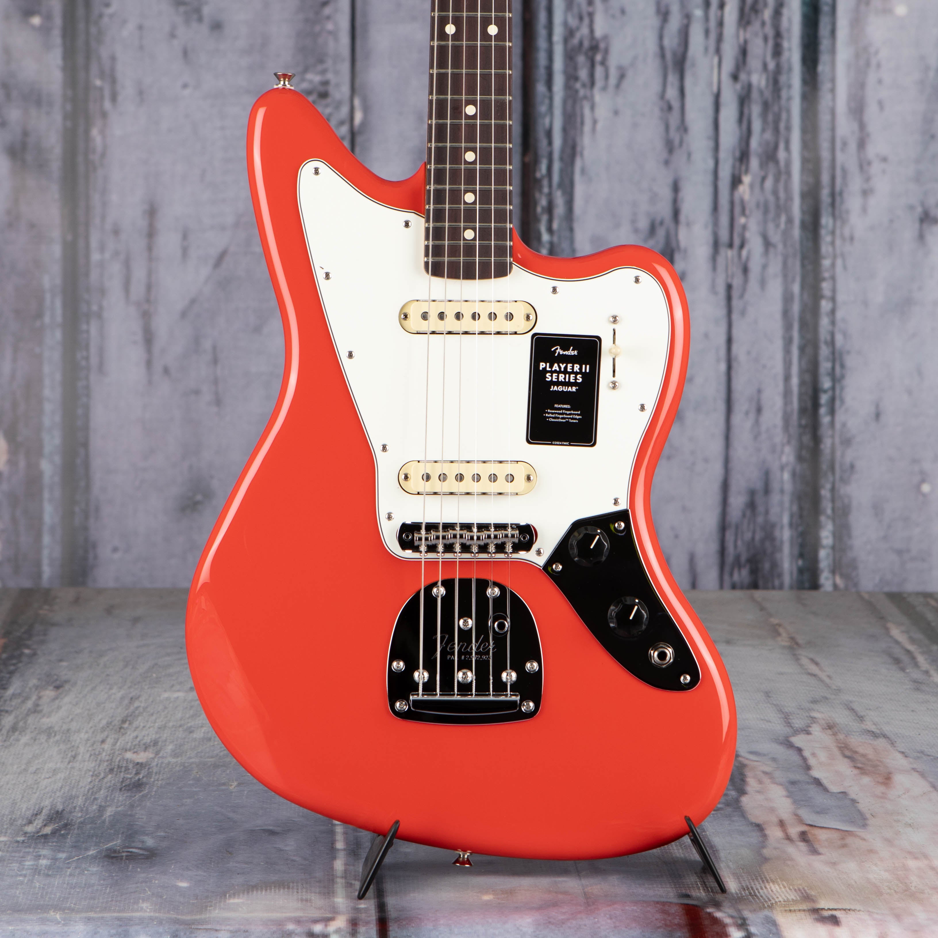 Fender Player II Jaguar Electric Guitar, Coral Gold, front closeup