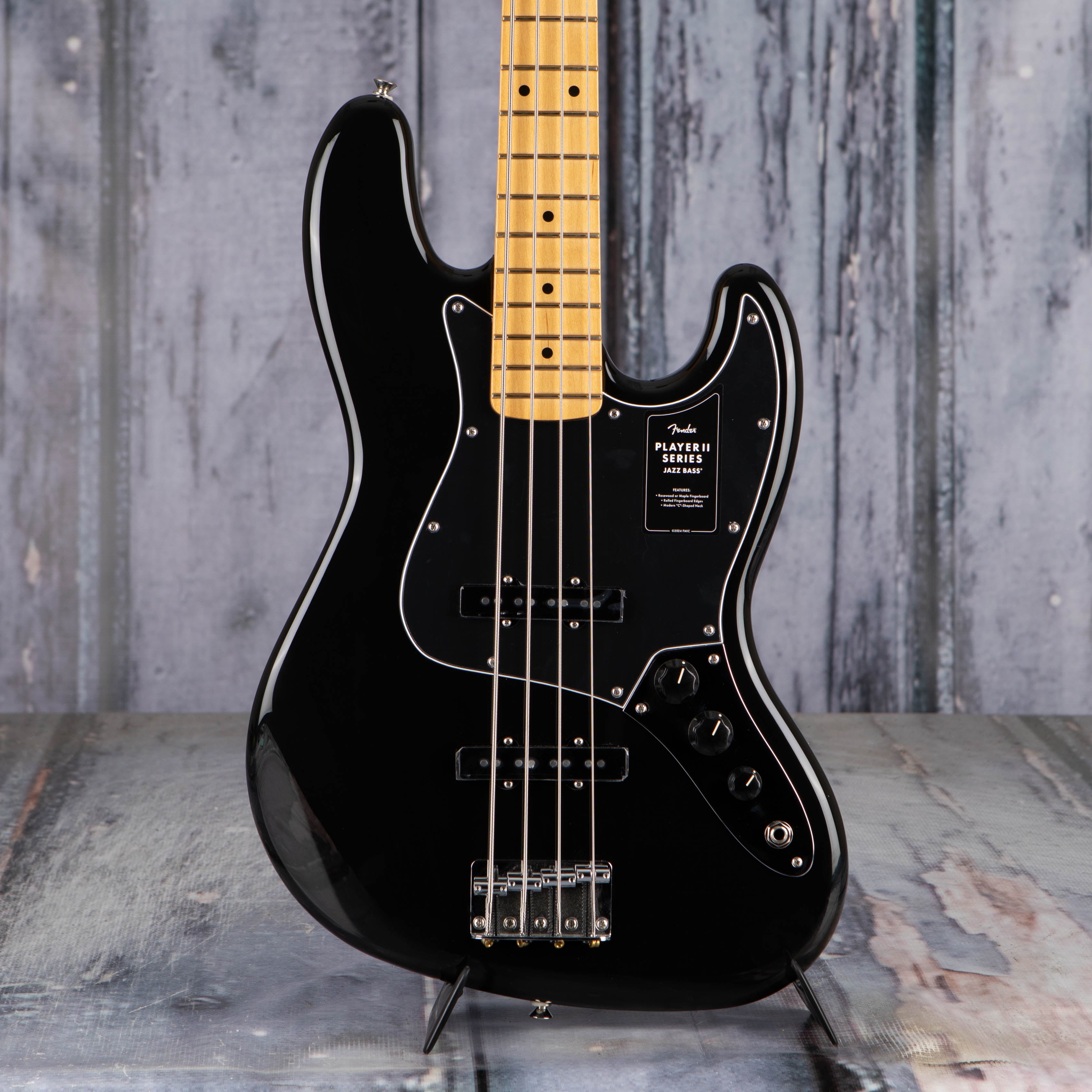 Fender Player II Jazz Bass Guitar, Black, front closeup