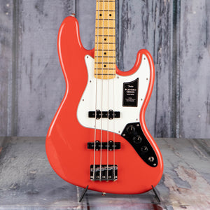 Fender Player II Jazz Bass Guitar, Coral Red, front closeup