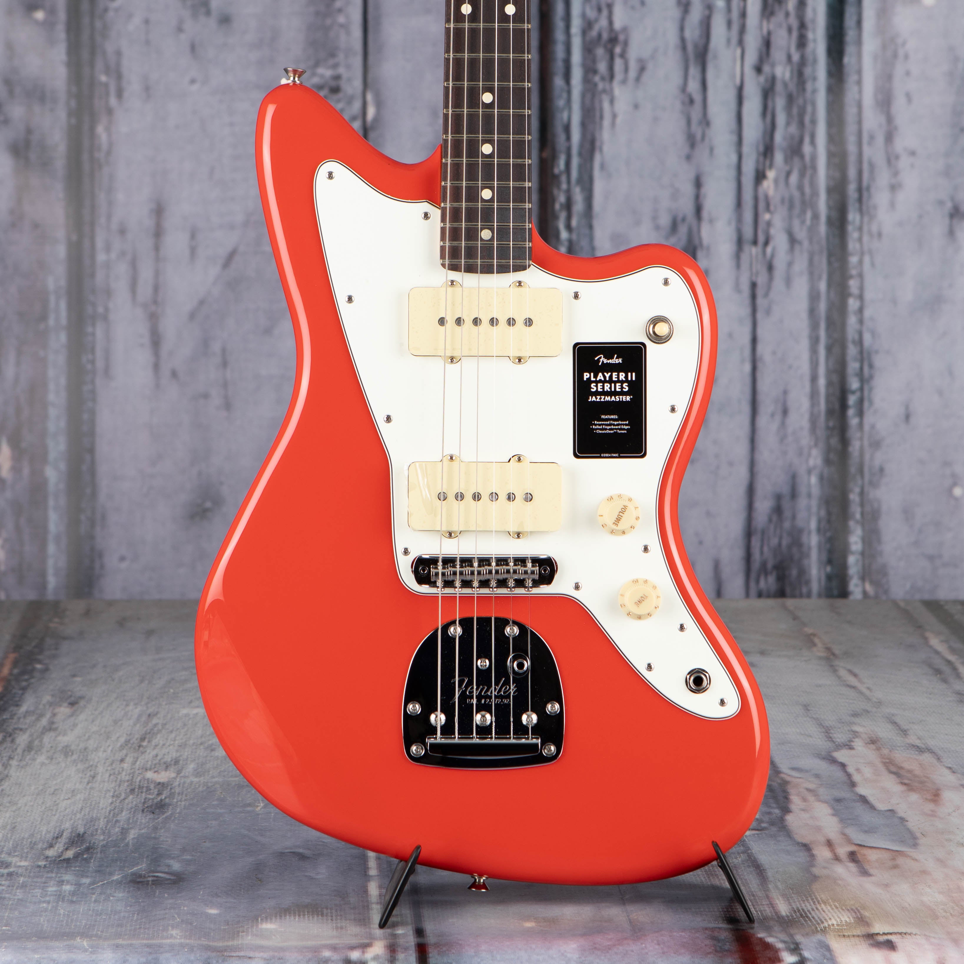 Fender Player II Jazzmaster Electric Guitar, Coral Red, front closeup