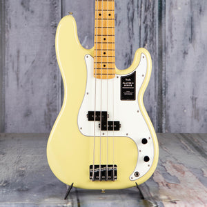 Fender Player II Precision Bass Guitar, Hialeah Yellow, front closeup