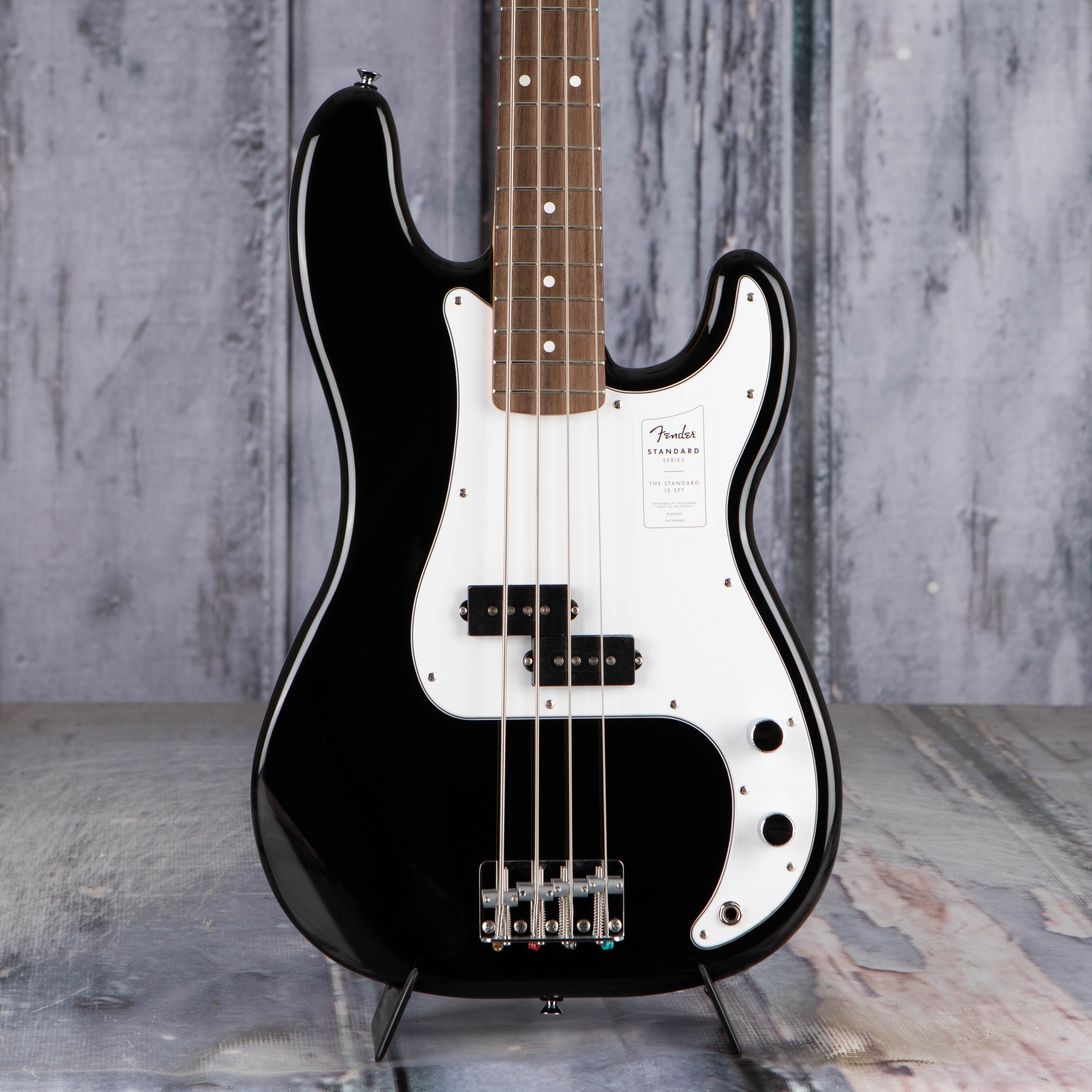 Fender Standard Precision Bass Guitar, Black, front closeup