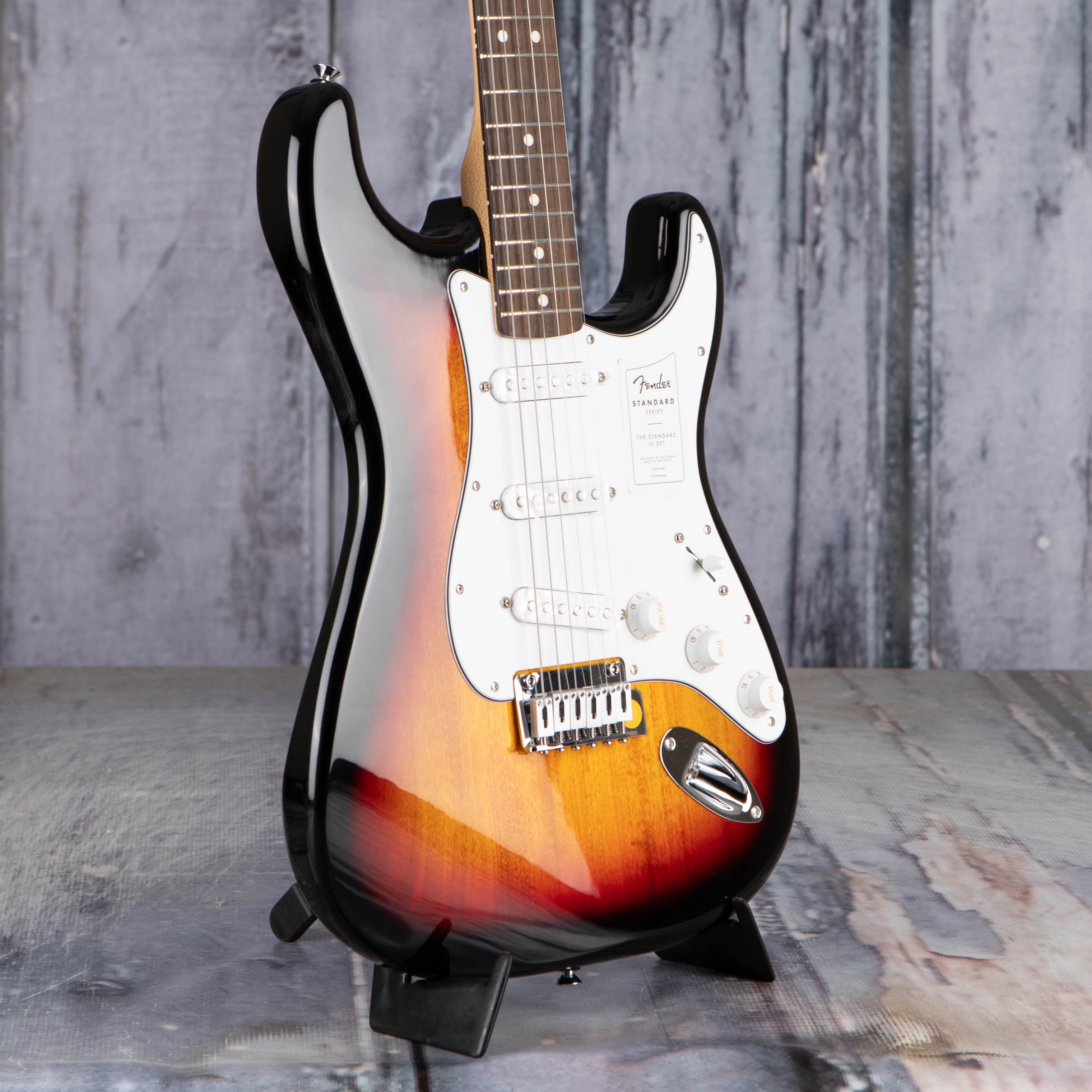 Fender Standard Stratocaster Electric Guitar, 3-Color Sunburst, angle