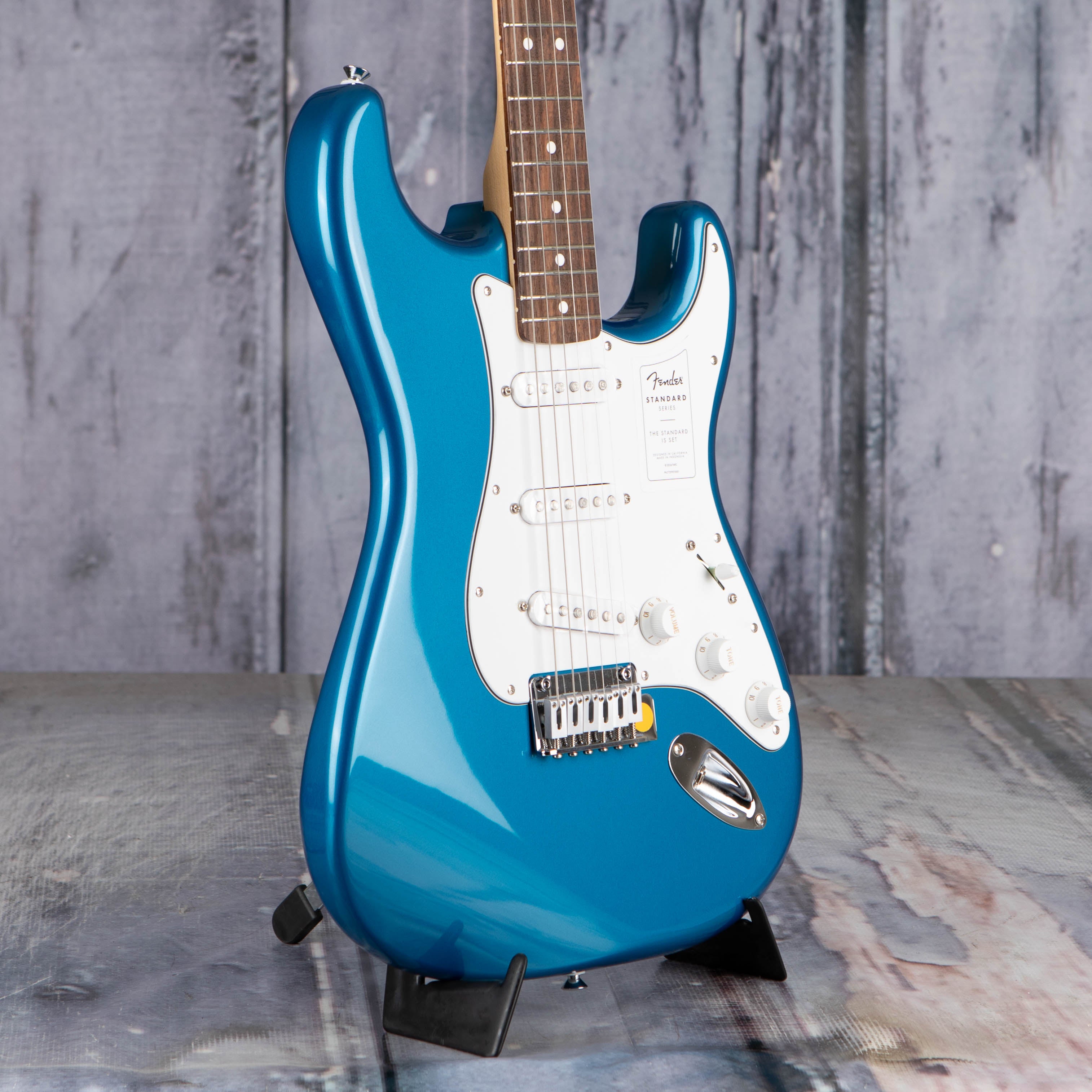 Fender Standard Stratocaster Electric Guitar, Aqua Marine Metallic, angle