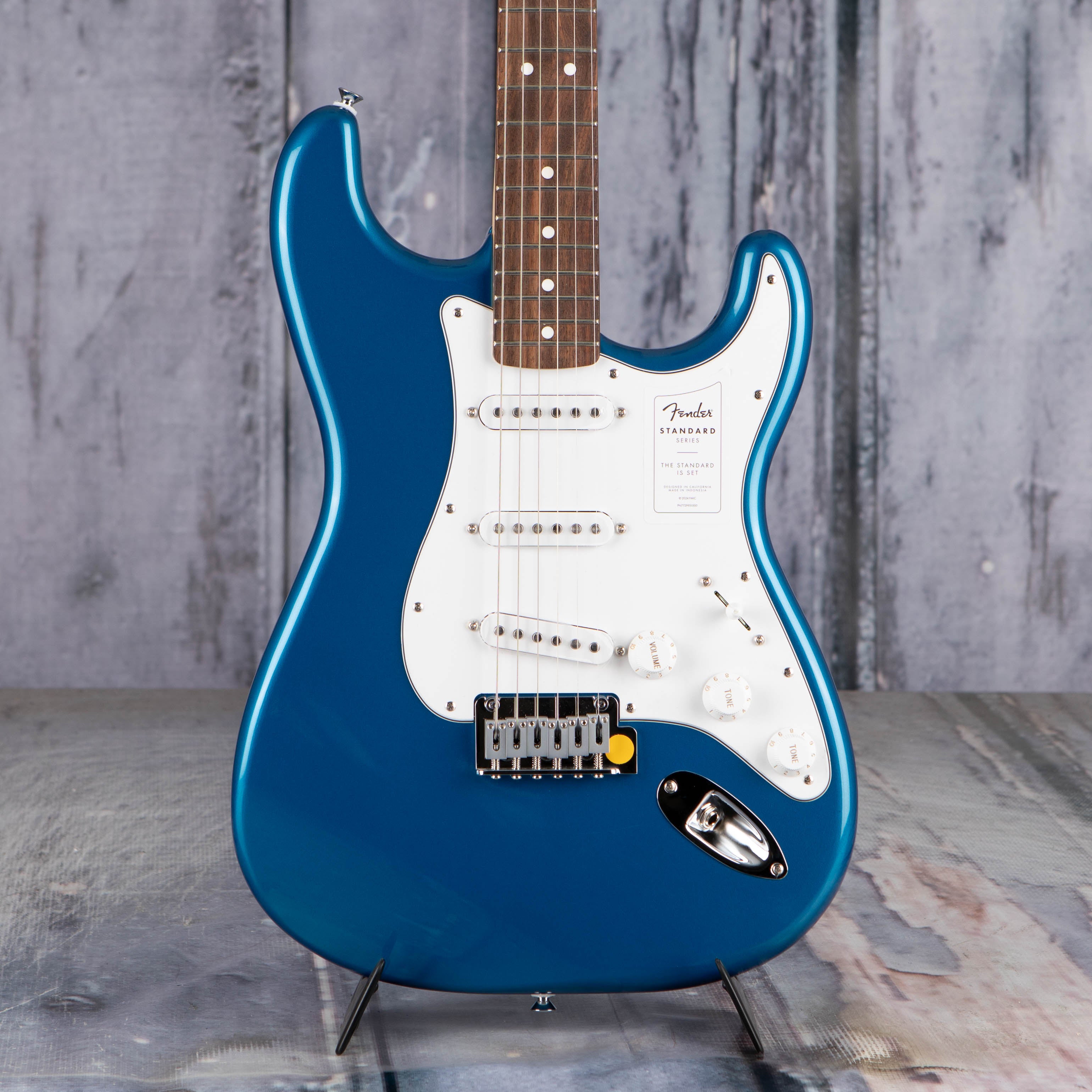 Fender Standard Stratocaster Electric Guitar, Aqua Marine Metallic, front closeup