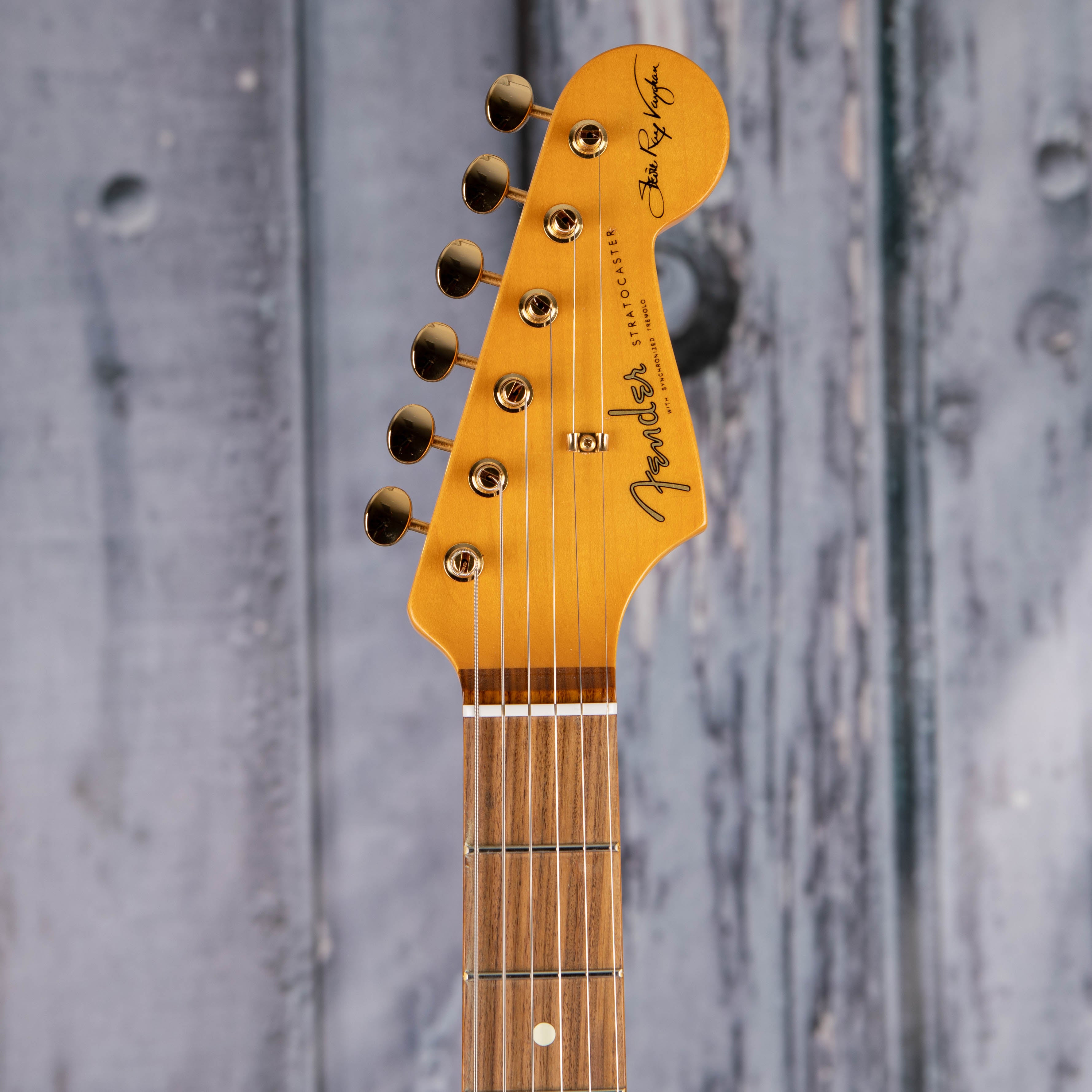 Fender Stevie Ray Vaughan Stratocaster Electric Guitar, 3-Color Sunburst, front headstock