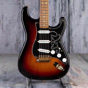 Fender Stevie Ray Vaughan Stratocaster Electric Guitar, 3-Color Sunburst, front closeup