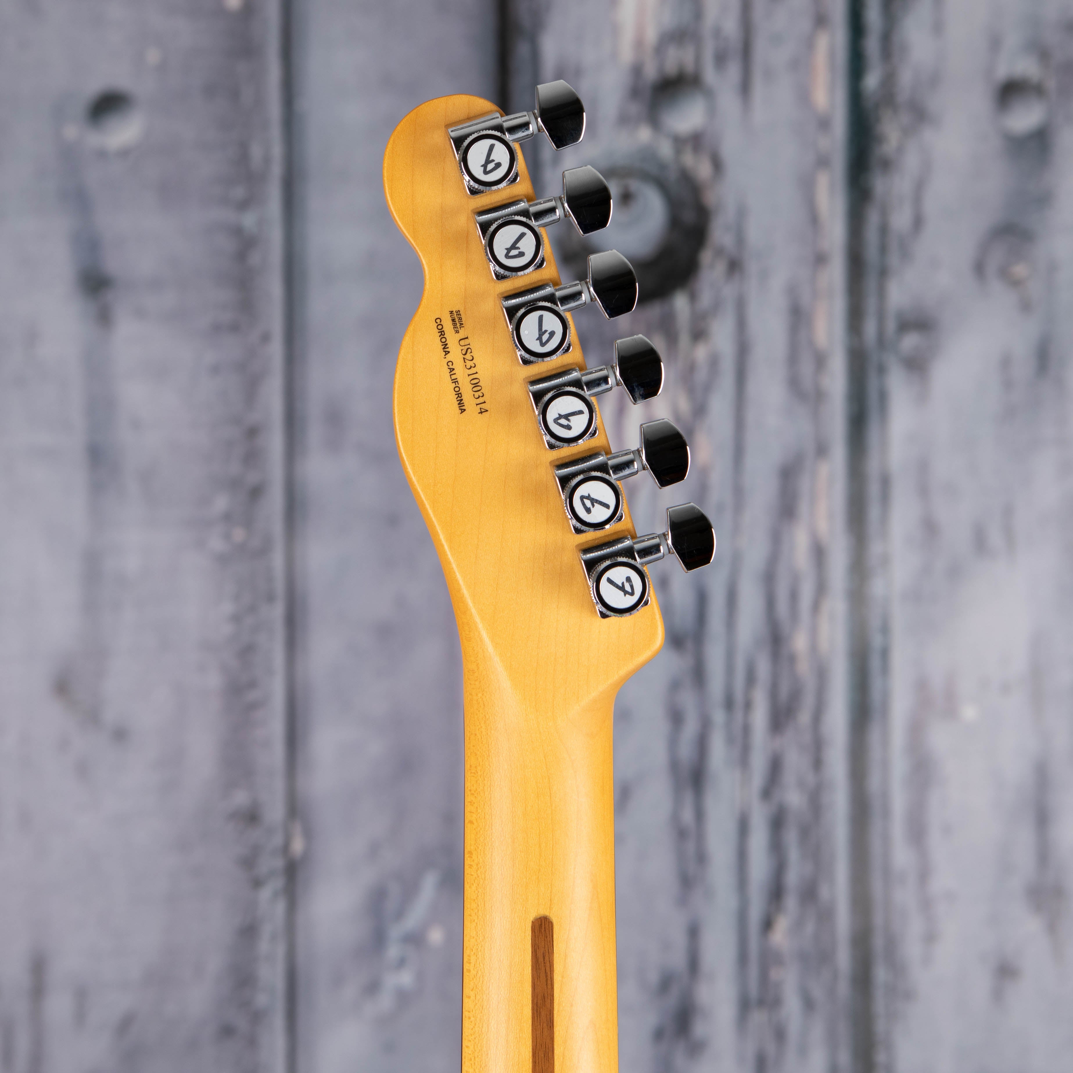 Fender Ultra Luxe Telecaster Electric Guitar, Transparent Surf Green, back headstock