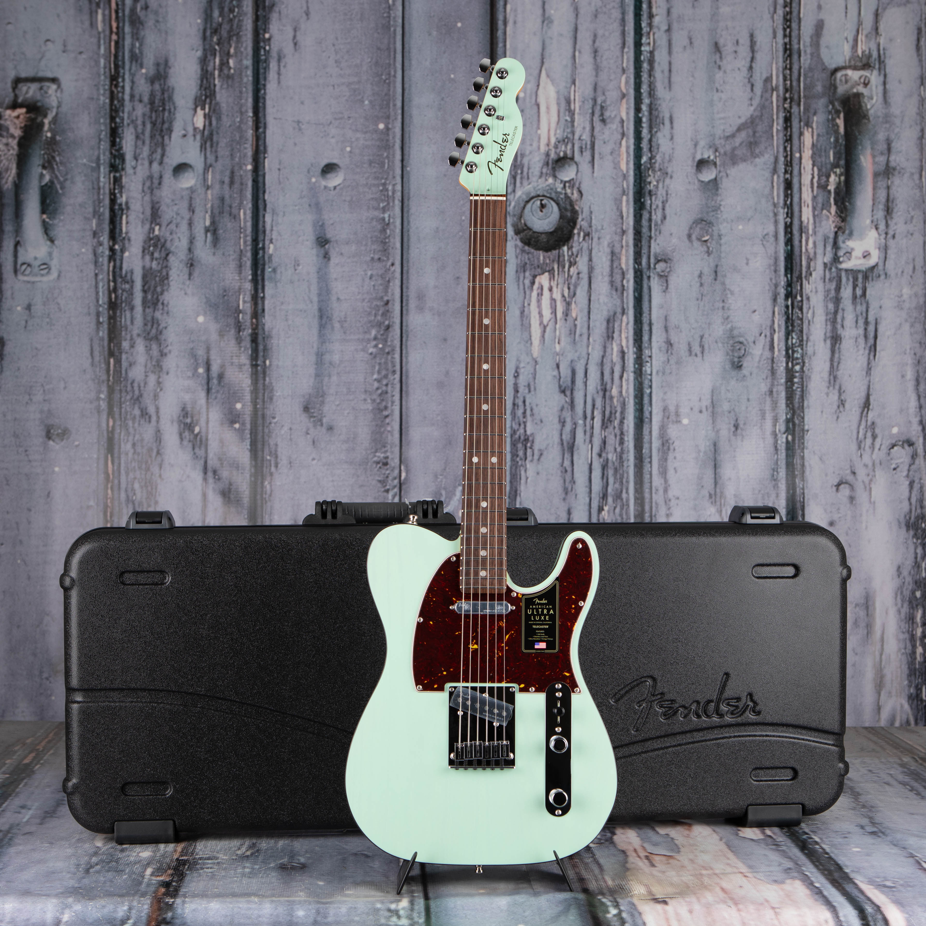 Fender Ultra Luxe Telecaster Electric Guitar, Transparent Surf Green, case