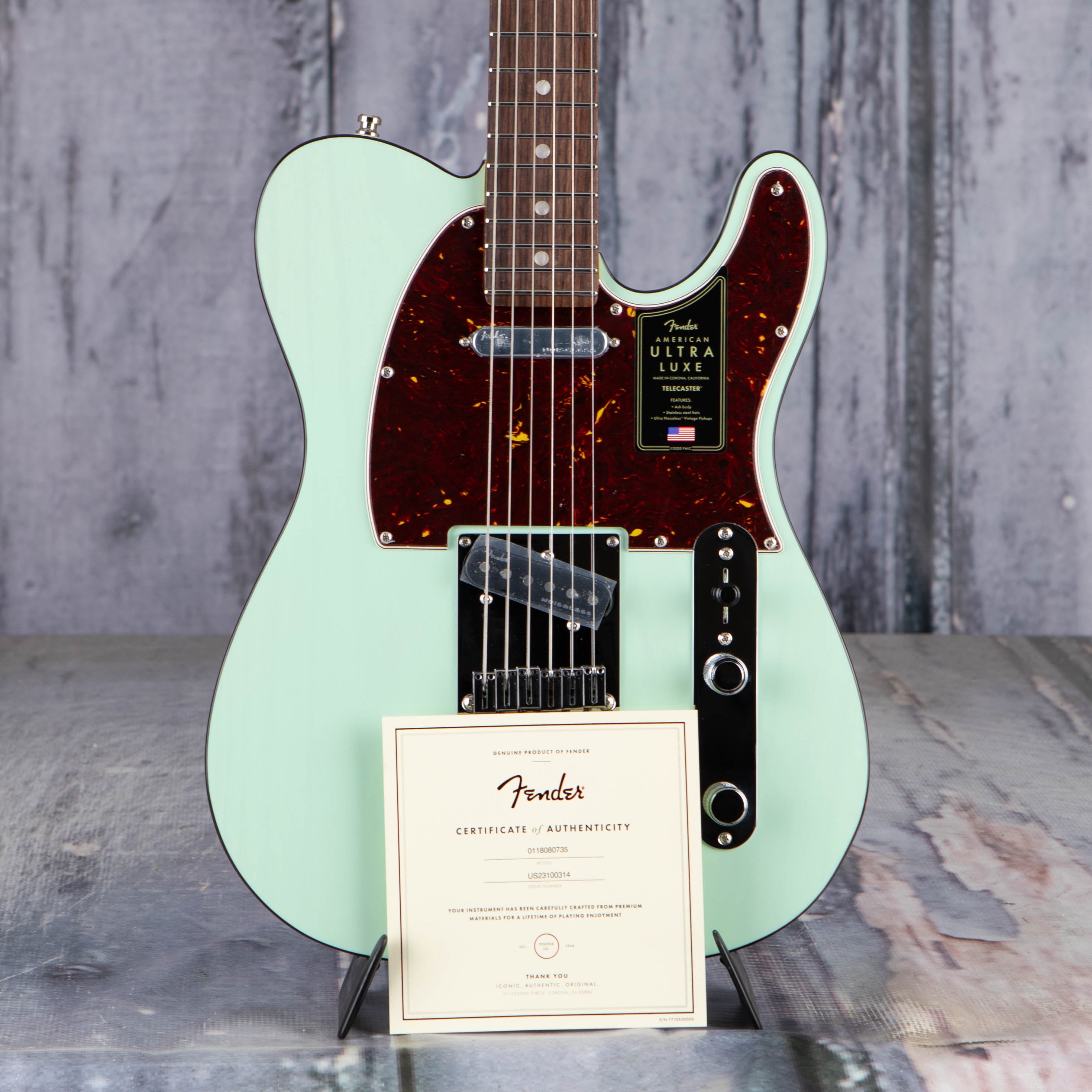 Fender Ultra Luxe Telecaster Electric Guitar, Transparent Surf Green, coa