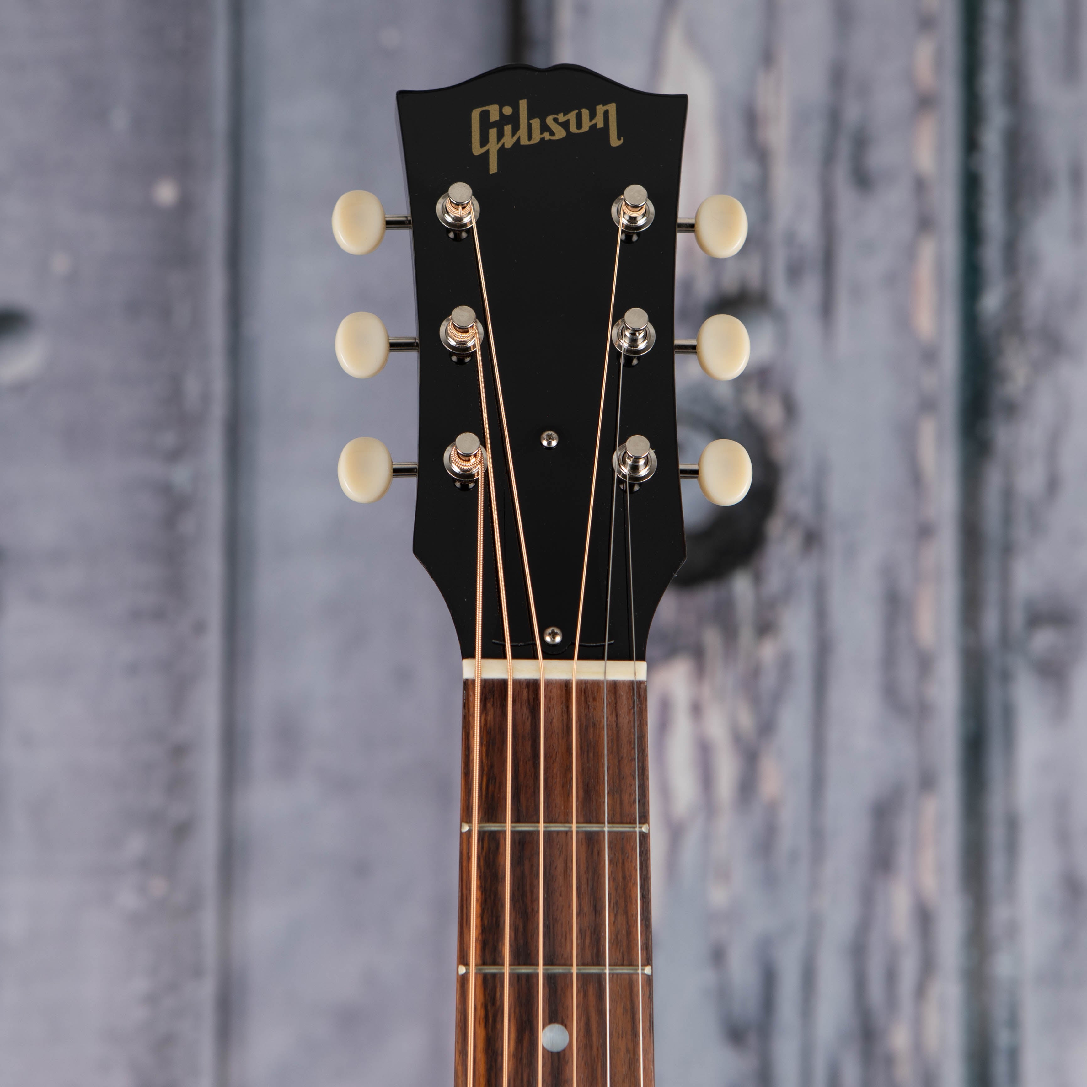 Gibson '50s J-45 Original Acoustic/Electric Guitar, Ebony, front headstock