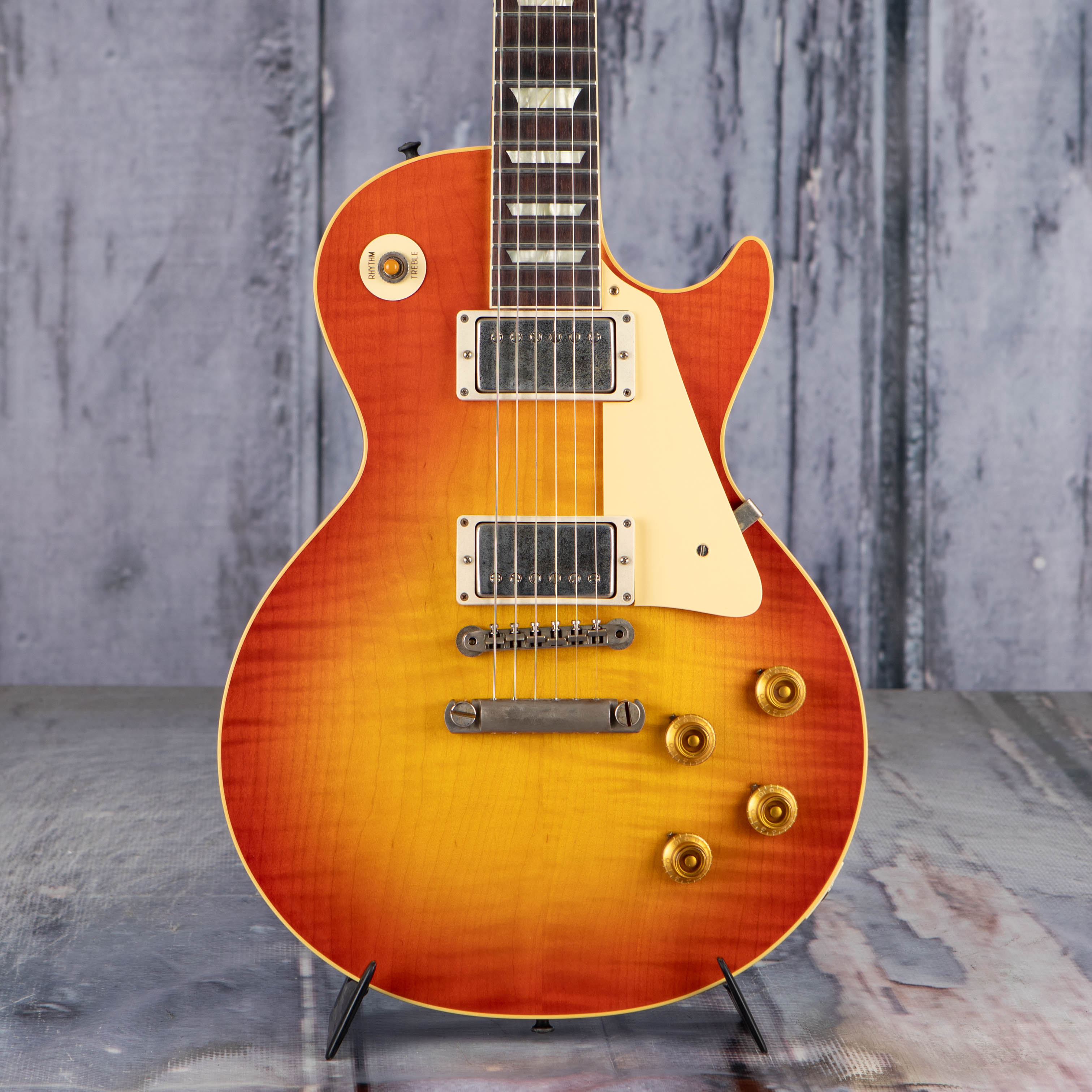 Gibson Custom Shop 1959 Les Paul Standard Reissue Murphy Lab Ultra Light Aged Electric Guitar, Sunrise Teaburst, front closeup