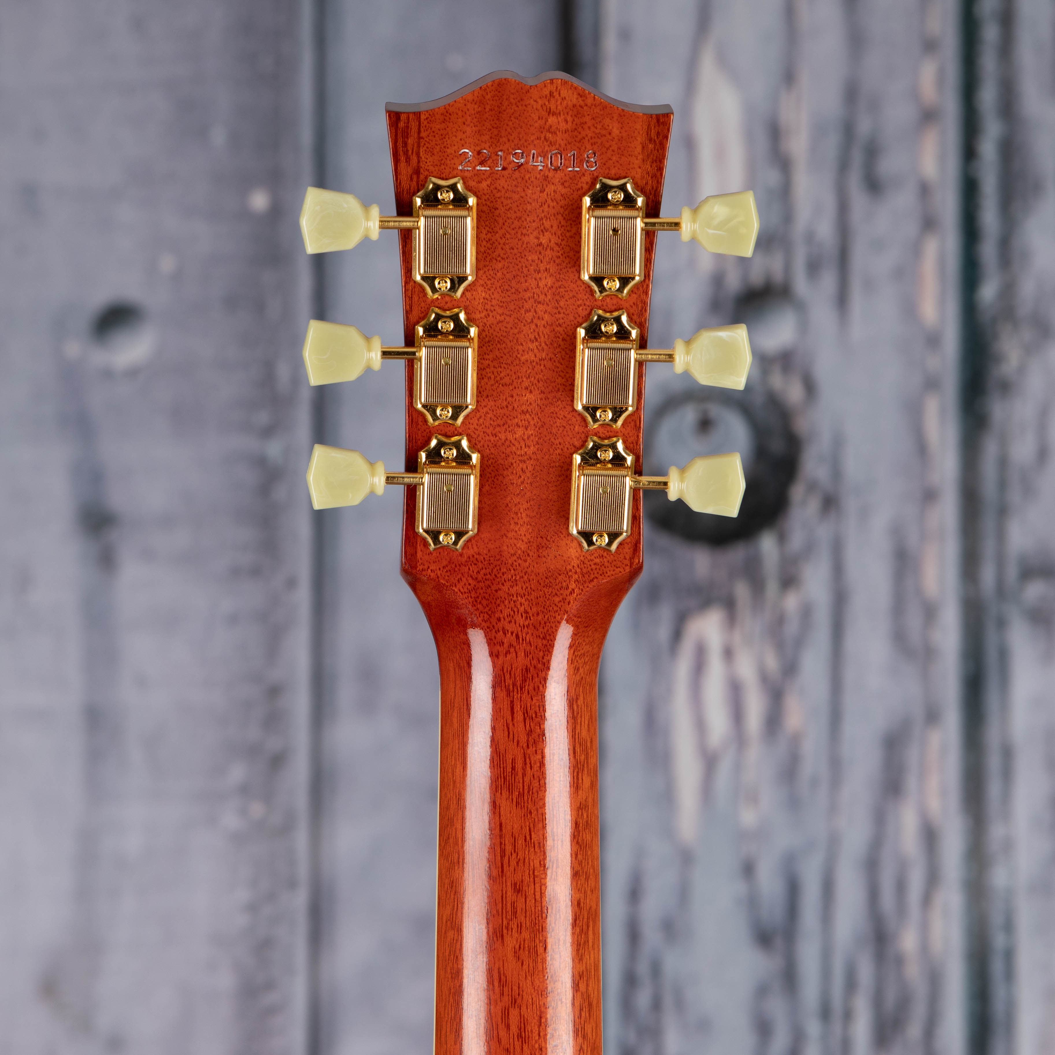 Gibson Custom Shop 1960 Hummingbird Fixed Bridge Acoustic Guitar, Heritage Cherry Sunburst, back headstock