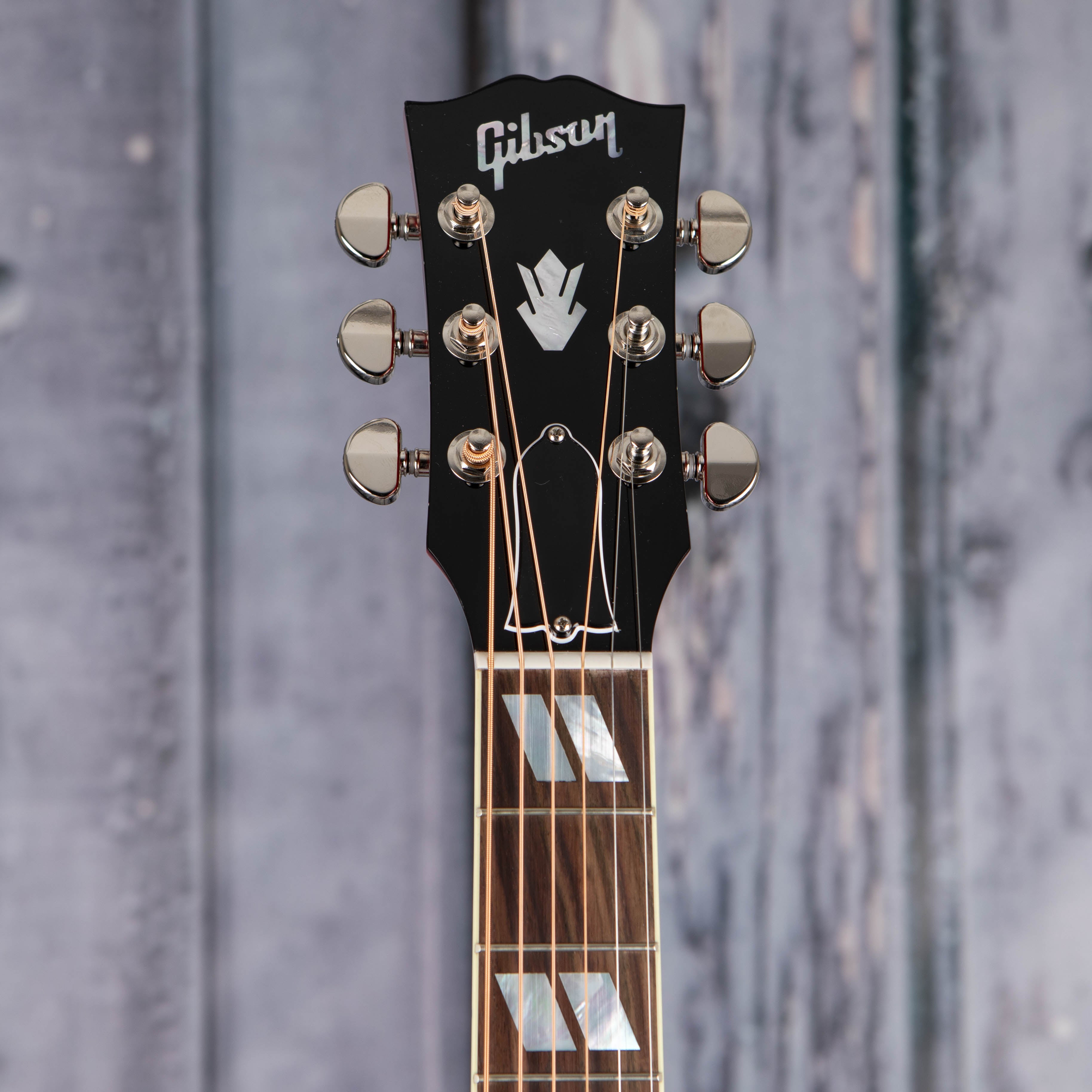 Gibson Custom Shop Hummingbird Standard Quilt Acoustic/Electric Guitar, Vintage Cherry Sunburst, front headstock