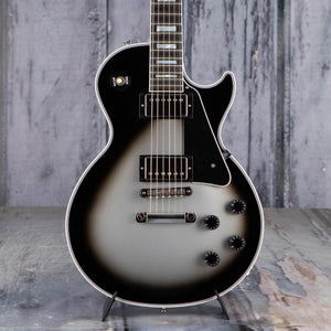 Gibson Custom Shop Les Paul Custom Electric Guitar, Silverburst, front closeup