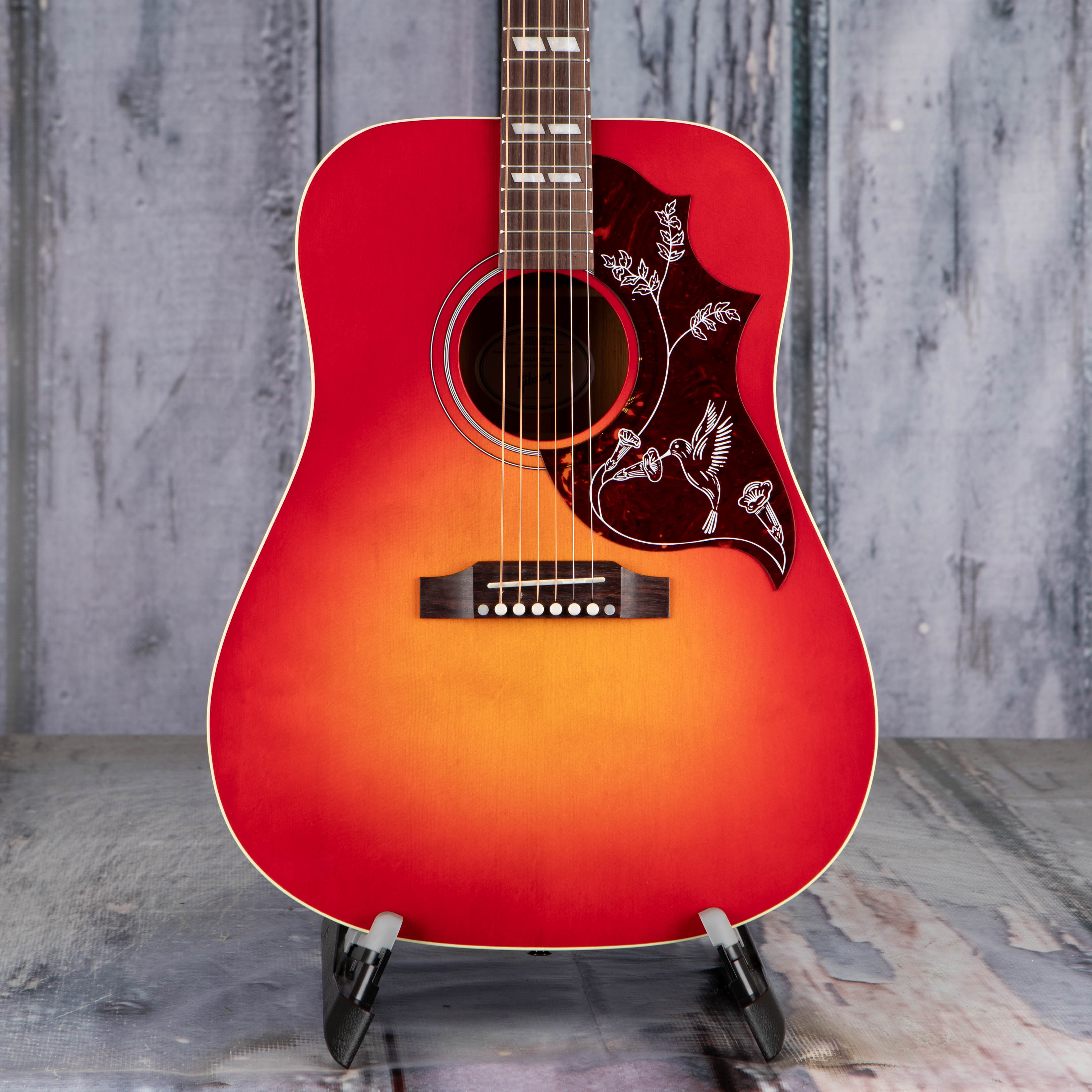 Gibson Hummingbird Special Acoustic/Electric Guitar, Satin Vintage Cherry Sunburst, front closeup