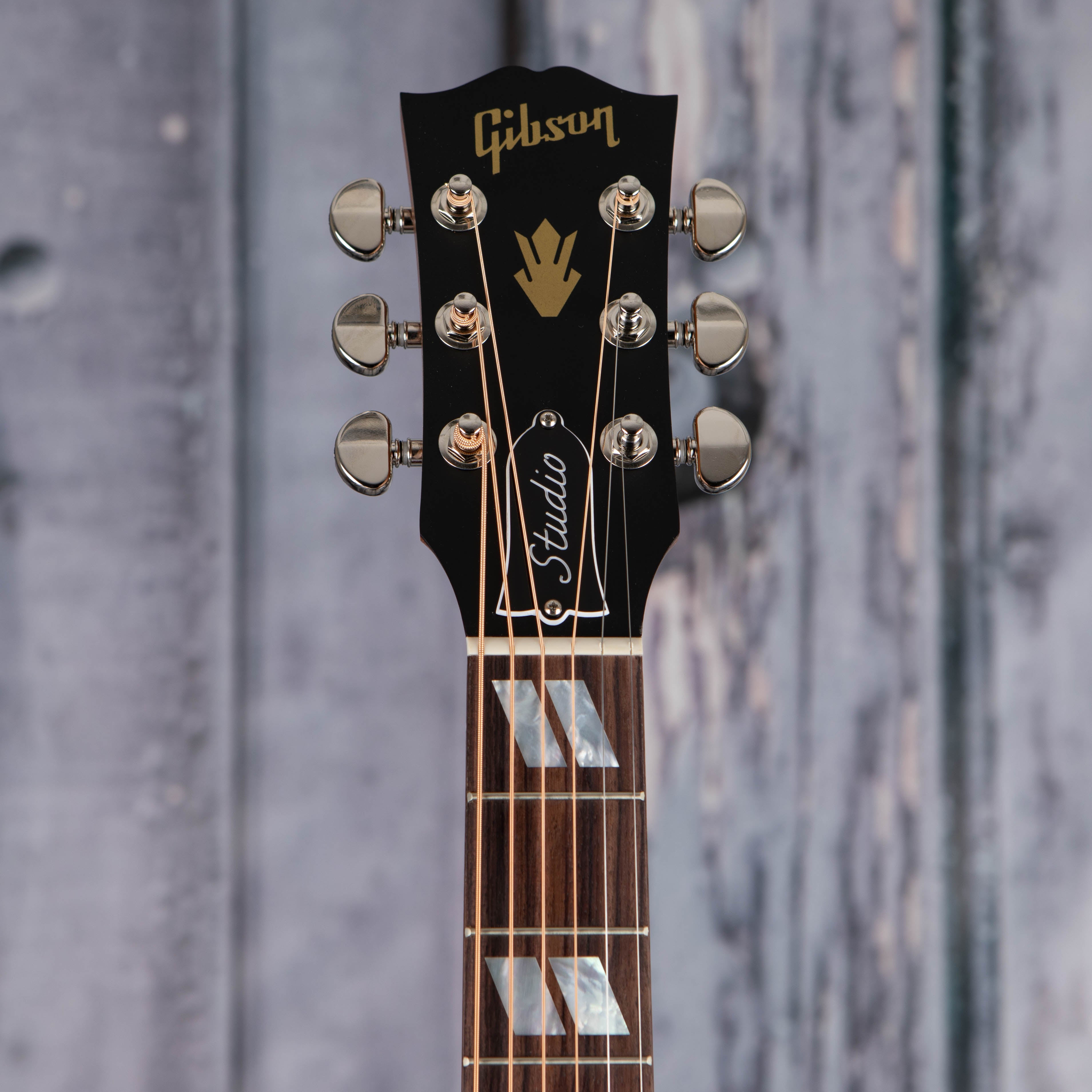 Gibson Hummingbird Studio Rosewood Acoustic/Electric Guitar, Rosewood Burst, front headstock