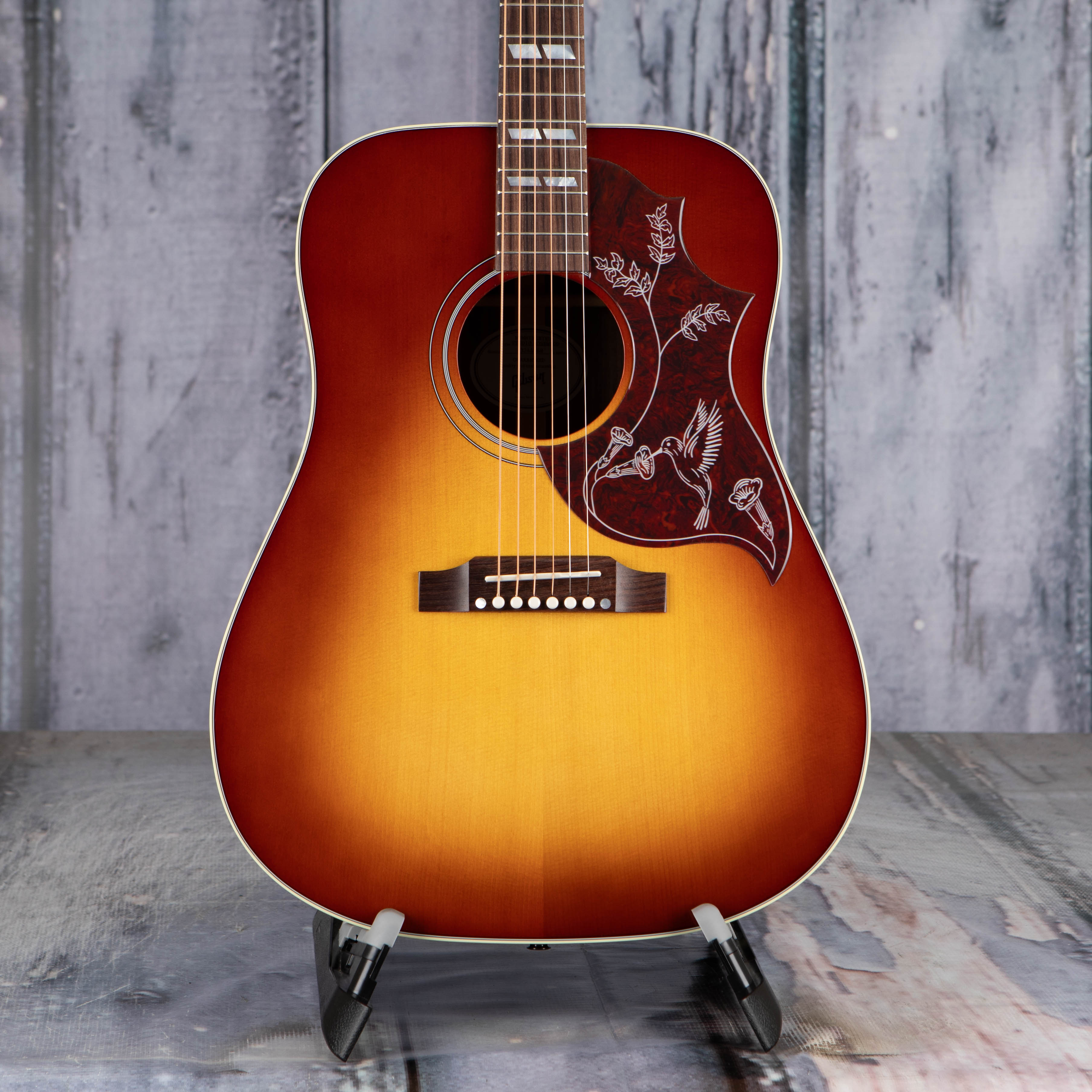 Gibson Hummingbird Studio Rosewood Acoustic/Electric Guitar, Rosewood Burst, front closeup