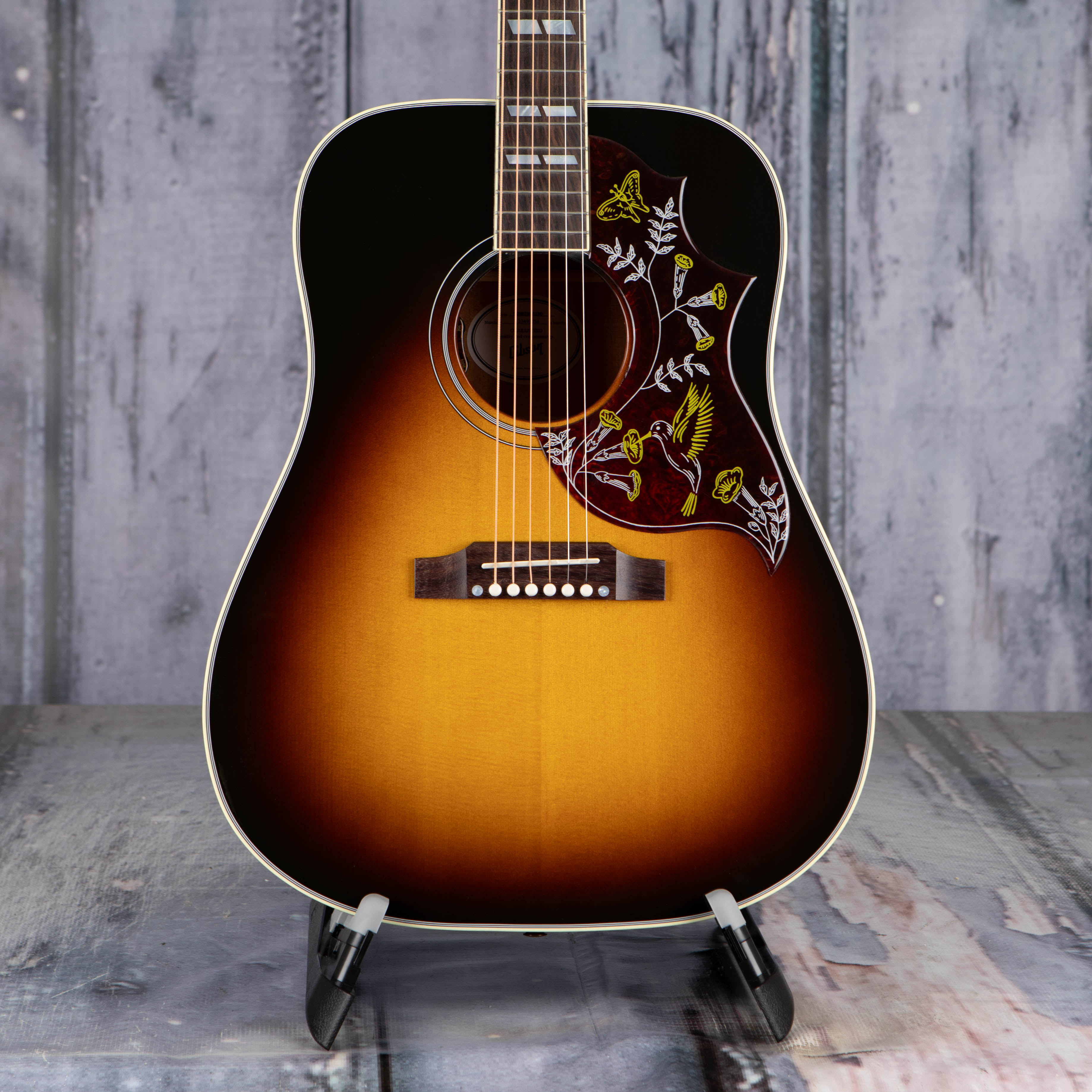 Gibson Montana Hummingbird Standard Acoustic/Electric Guitar, Vintage Sunburst, front closeup