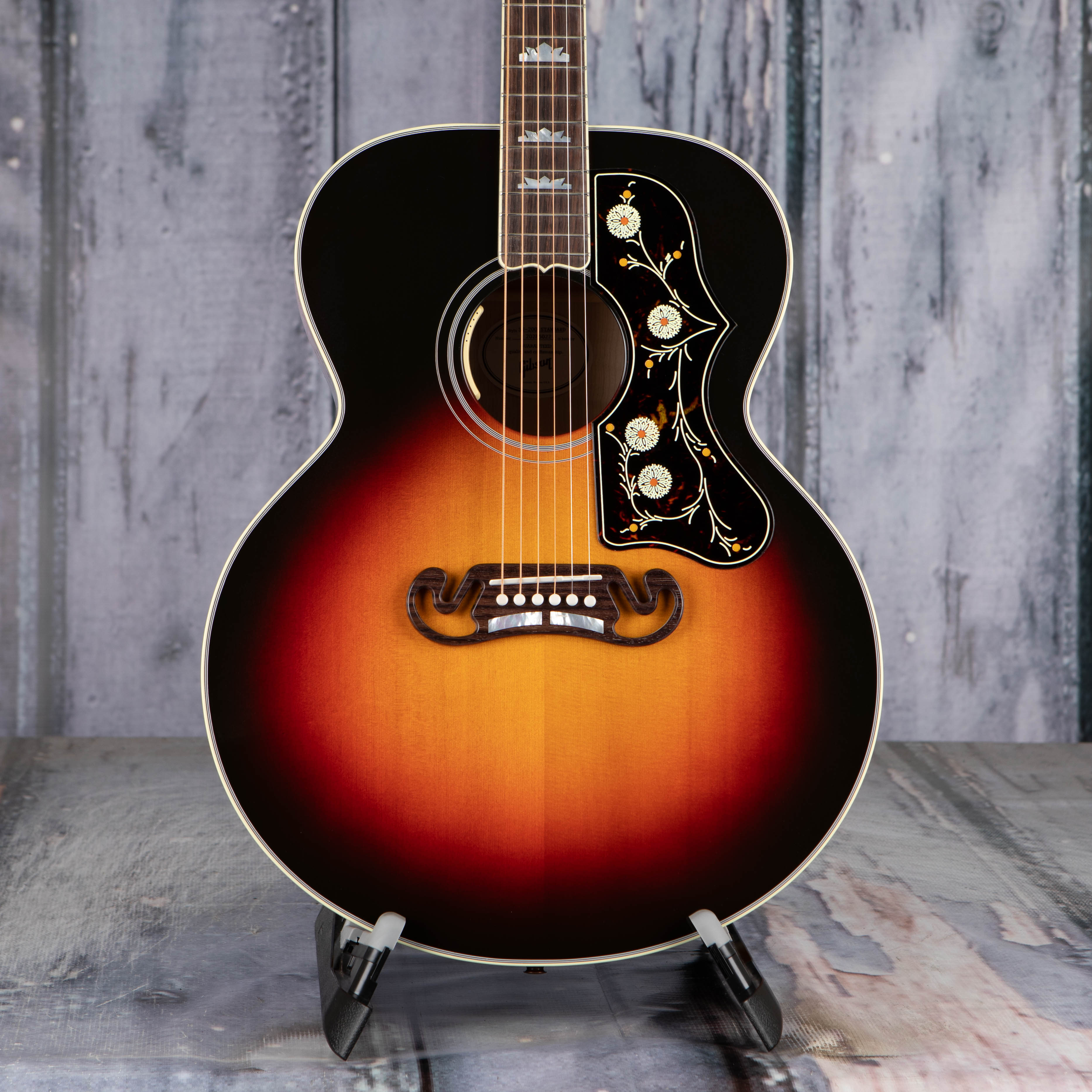 Gibson SJ-200 Standard Acoustic/Electric Guitar, Tri Burst, front closeup