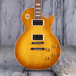 Gibson Slash "Jessica" Les Paul Standard Electric Guitar, Honey Burst with Red Back, front closeup