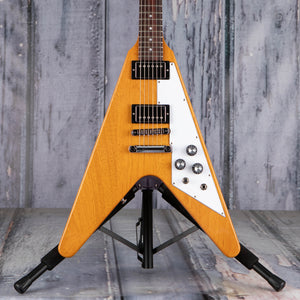 Gibson USA Flying V Electric Guitar, Antique Natural, front closeup