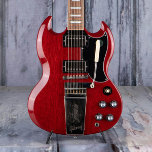 Gibson USA SG Standard '61 Maestro Vibrola Electric Guitar, Vintage Cherry, front closeup