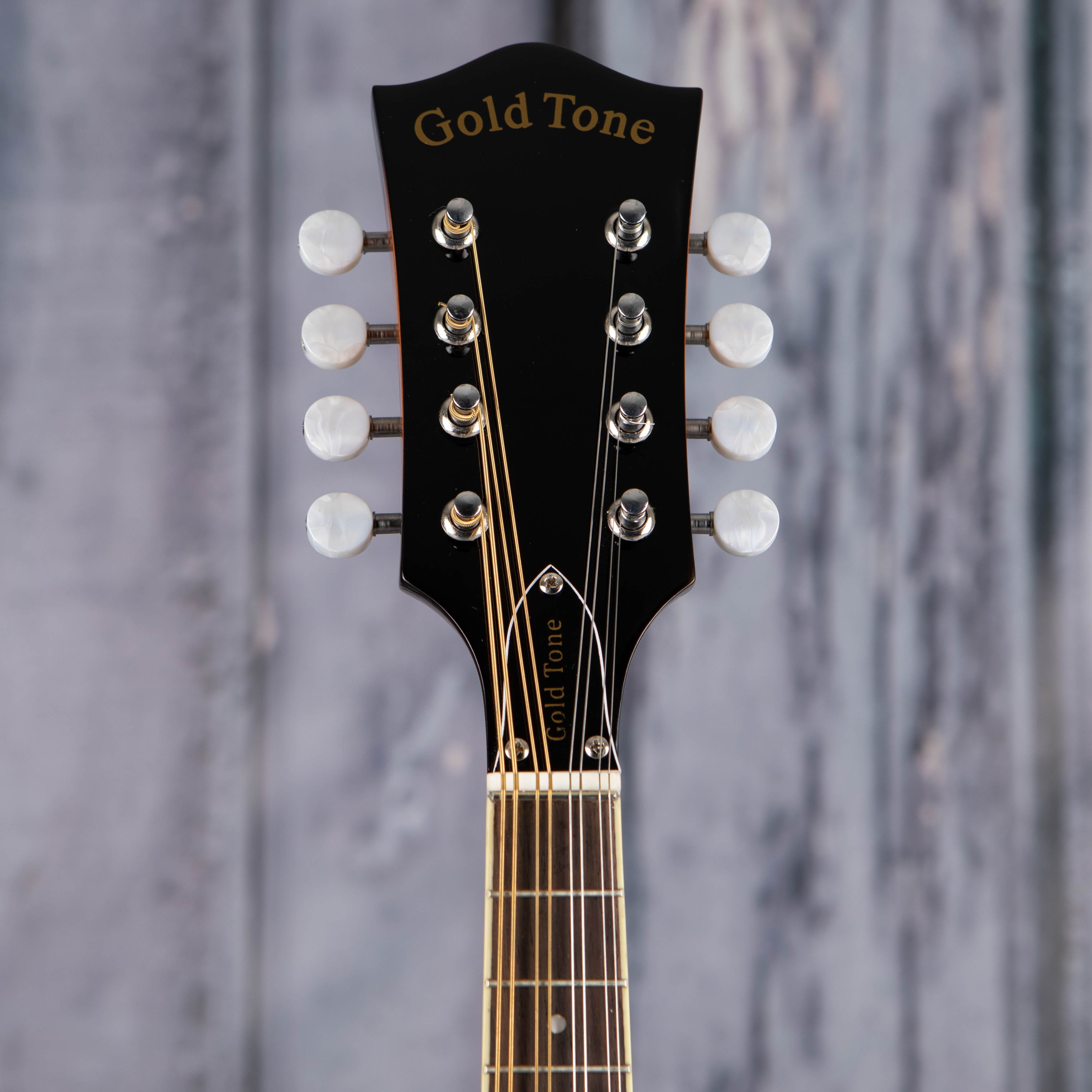 Gold Tone GM-50+ A-Style Acoustic/Electric Mandolin, Tobacco Sunburst, front headstock