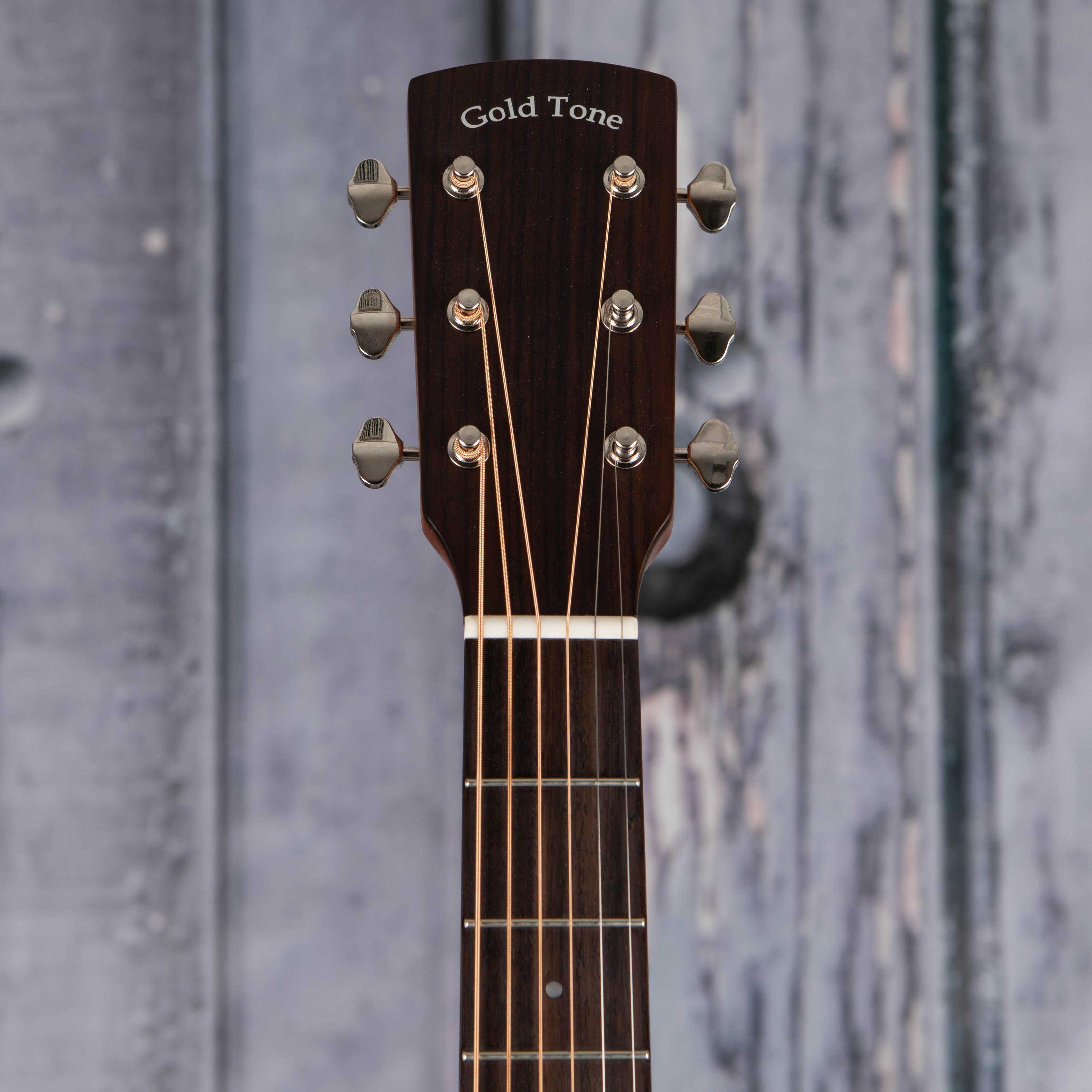 Gold Tone The Bell Acoustic/Electric Guitar, Satin Natural, front headstock