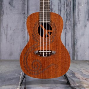 Luna Maluhia Peace Concert Ukulele, Natural, front closeup