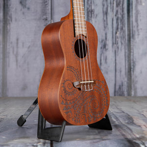 Luna Tattoo Concert Mahogany Ukulele, Natural, angle