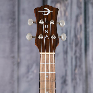 Luna Tattoo Concert Mahogany Ukulele, Natural, front headstock