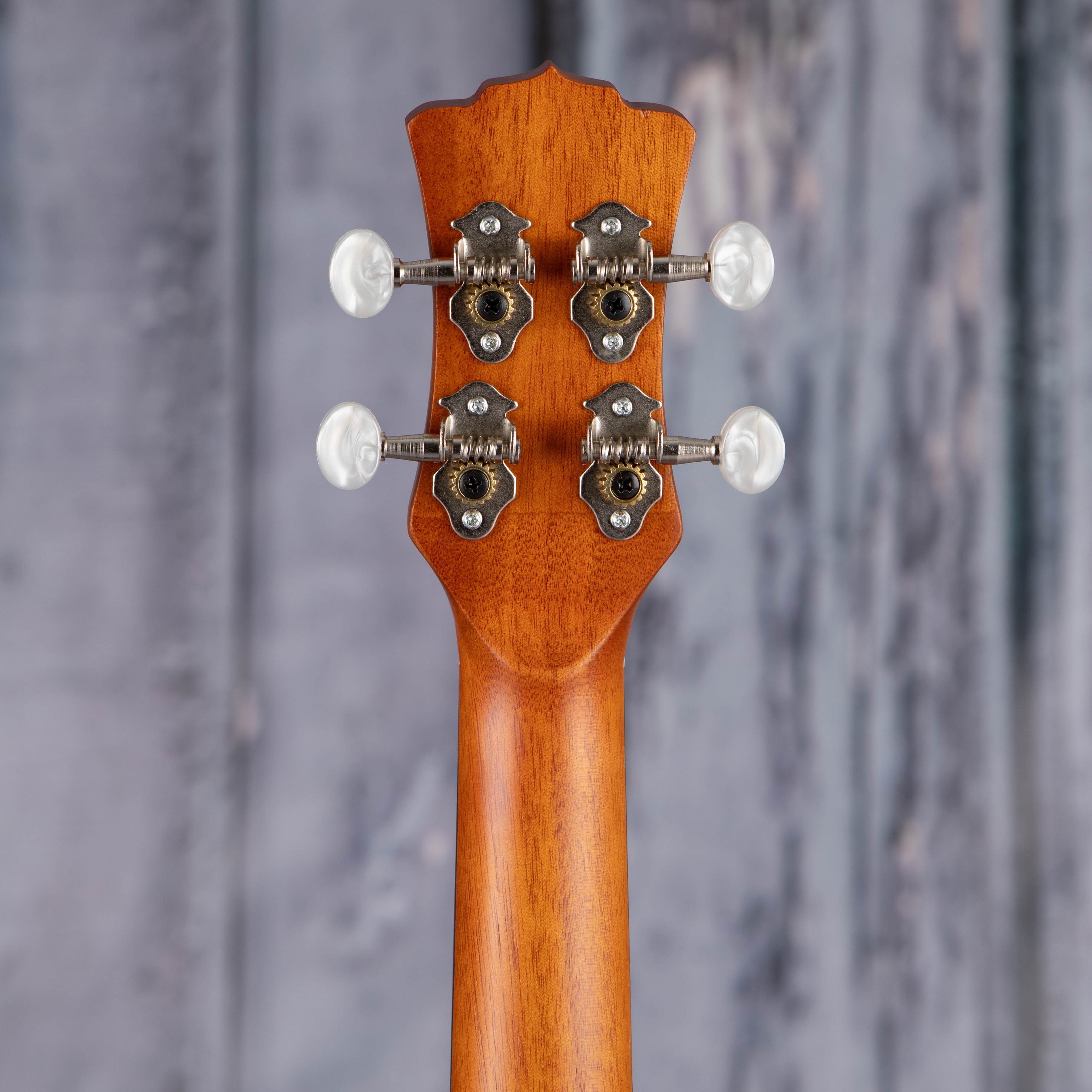 Luna Tattoo Concert Mahogany Ukulele, Natural, back headstock