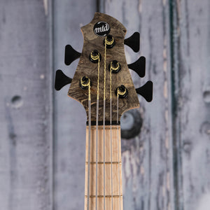 MTD 535-24 Ash 5-String Electric Bass Guitar, Buck Eye Burl, front headstock