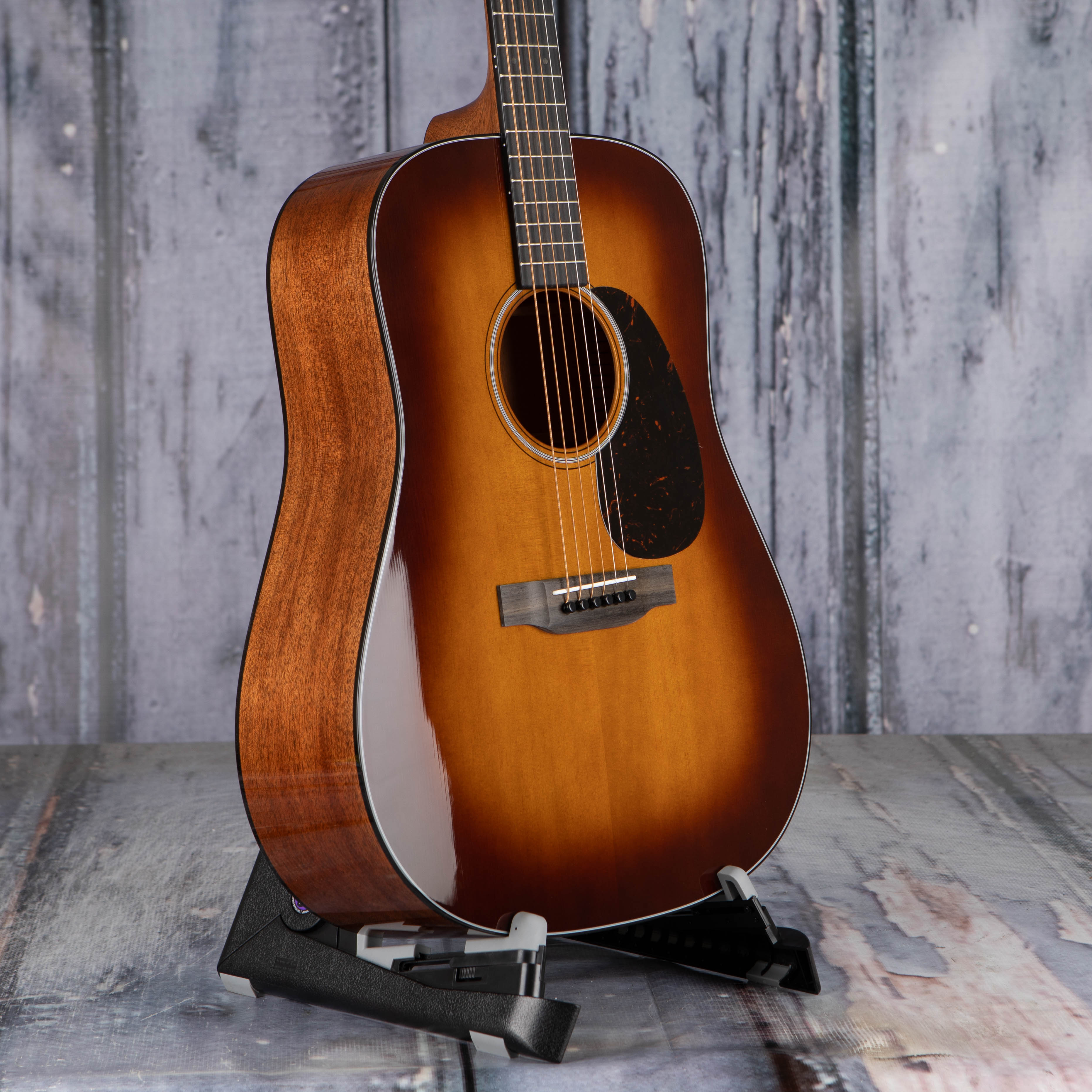 Martin D-18 Acoustic Guitar, Ambertone, angle