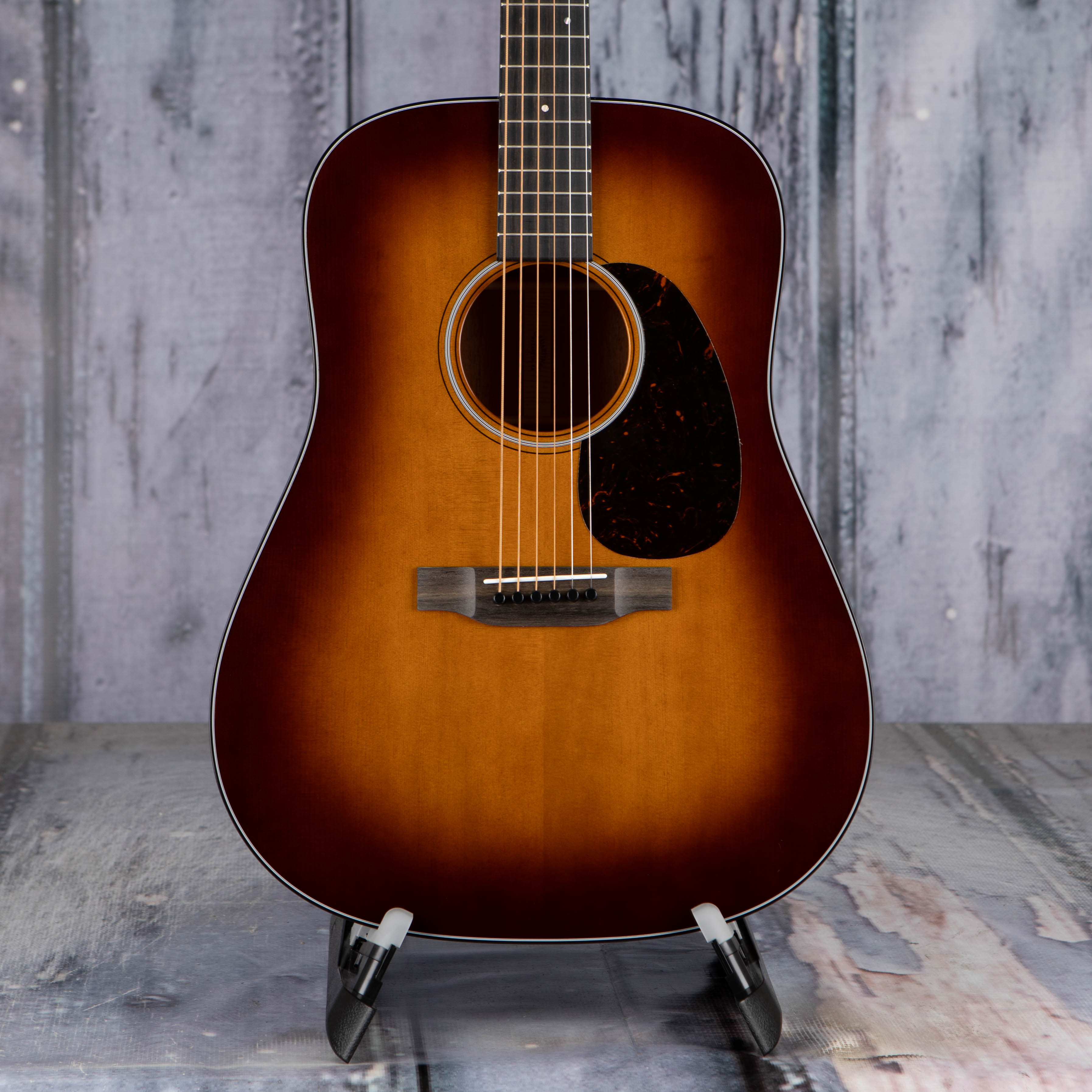 Martin D-18 Acoustic Guitar, Ambertone, front closeup