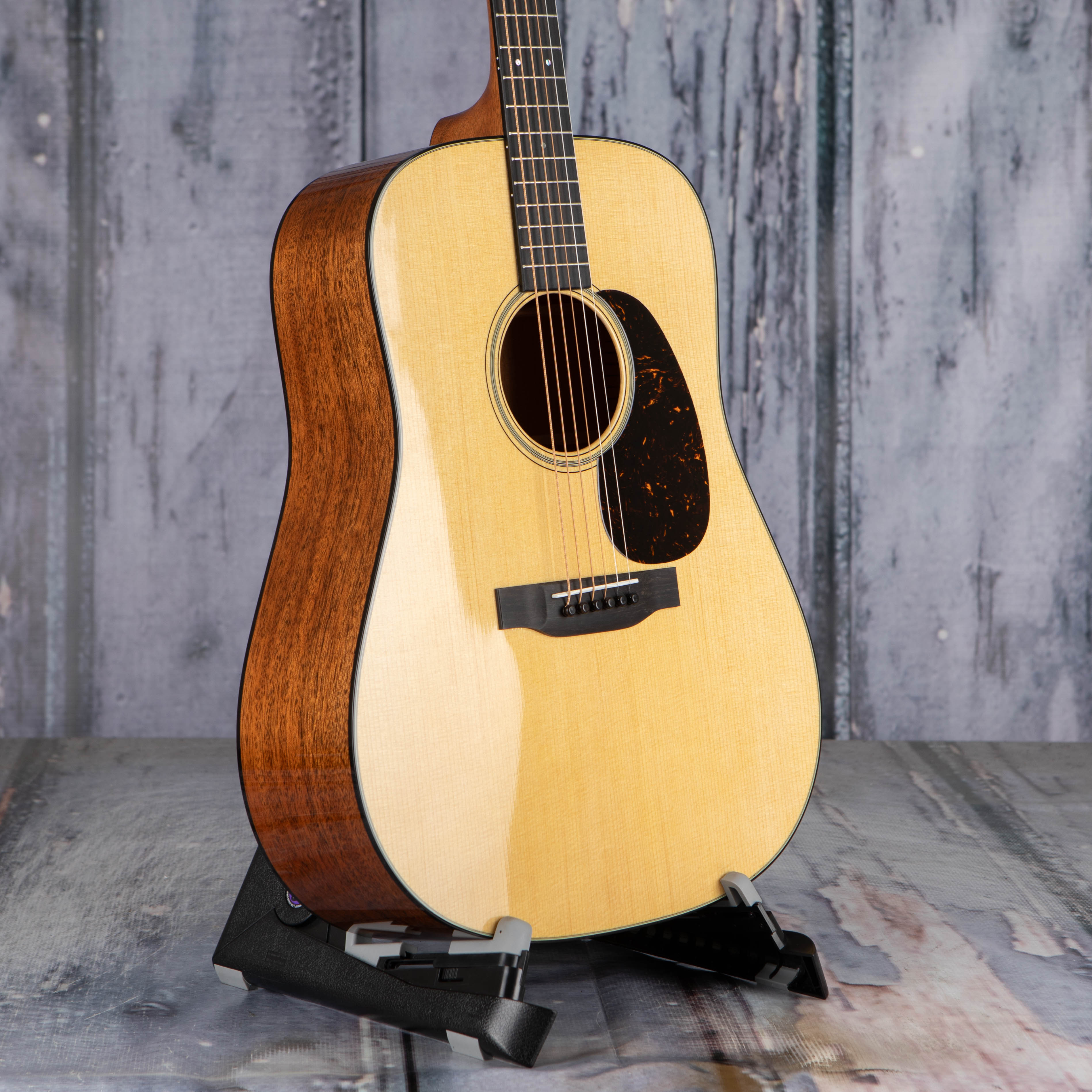 Martin D-18 Acoustic Guitar, Natural, angle