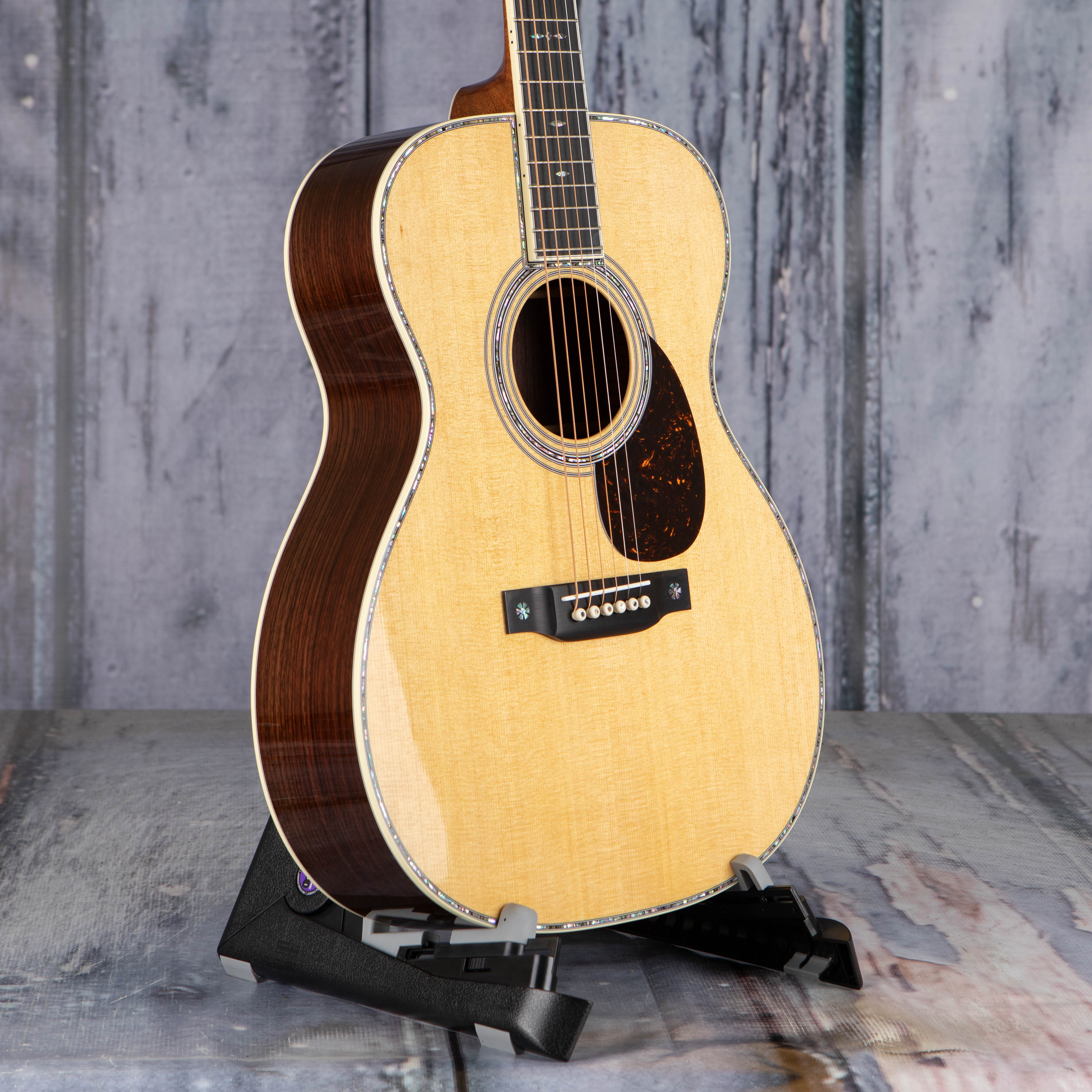 Martin OM-42 Acoustic Guitar, Natural, angle