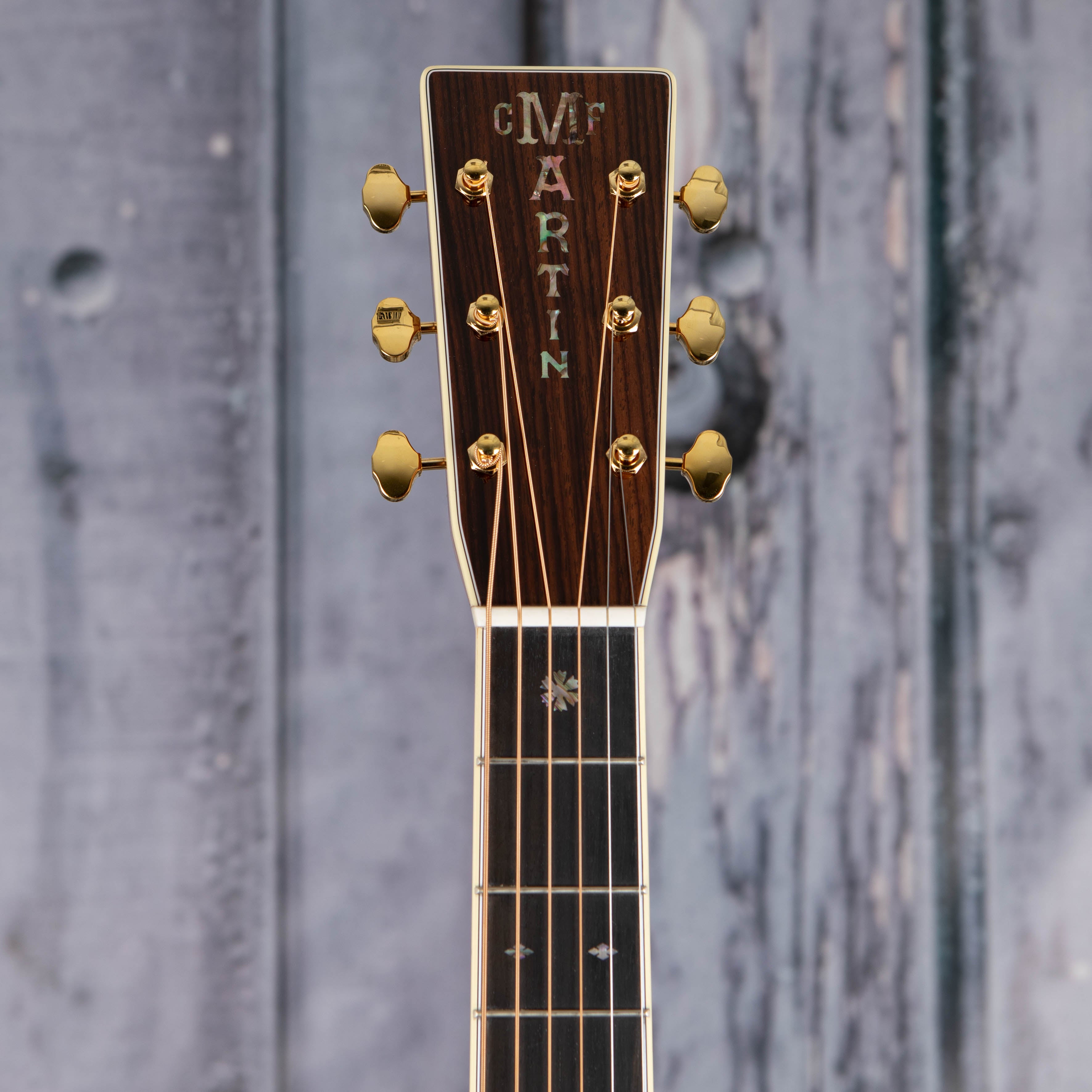 Martin OM-42 Acoustic Guitar, Natural, front headstock