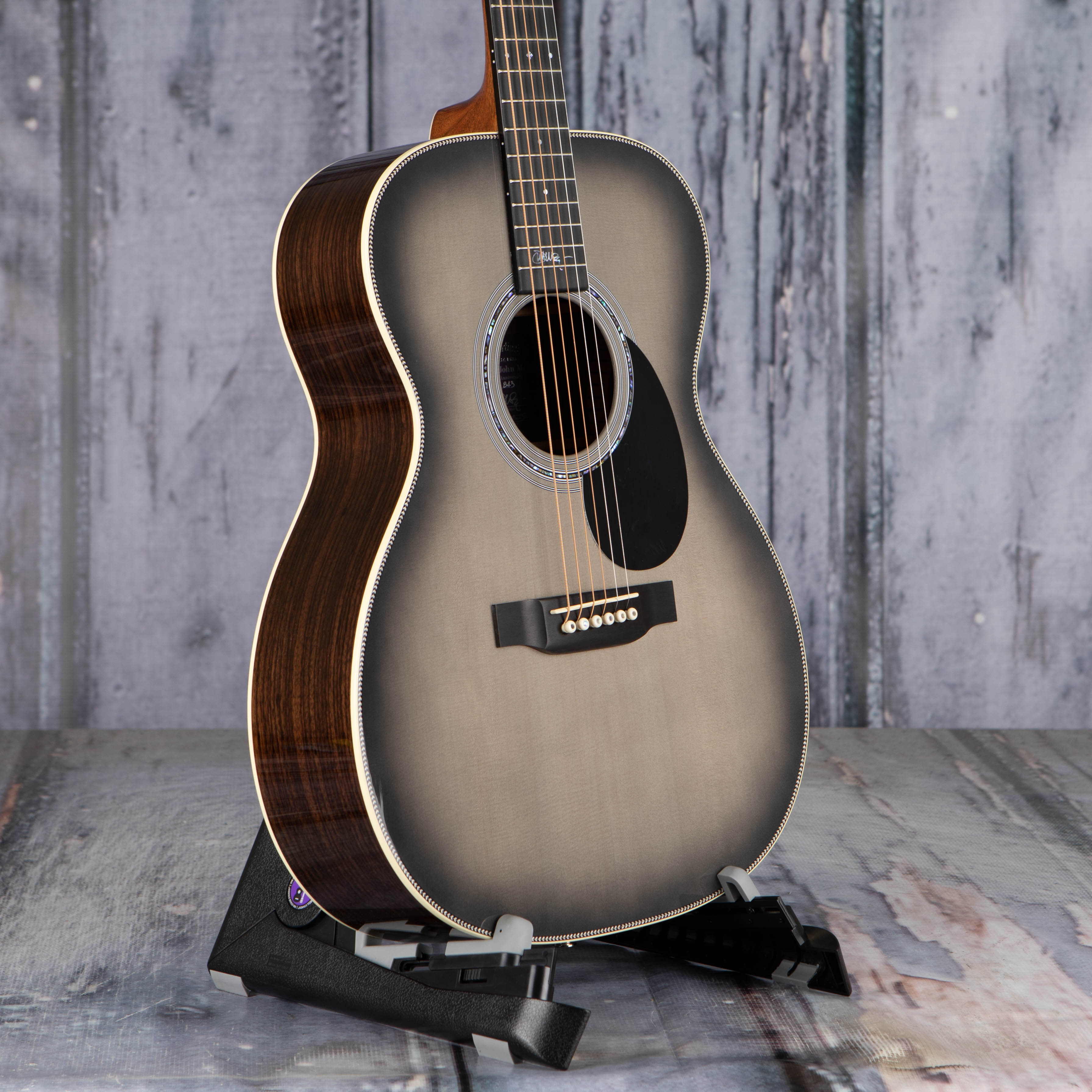 Martin OMJM John Mayer 20th Anniversary Acoustic/Electric Guitar, Platinum Gray Burst, angle