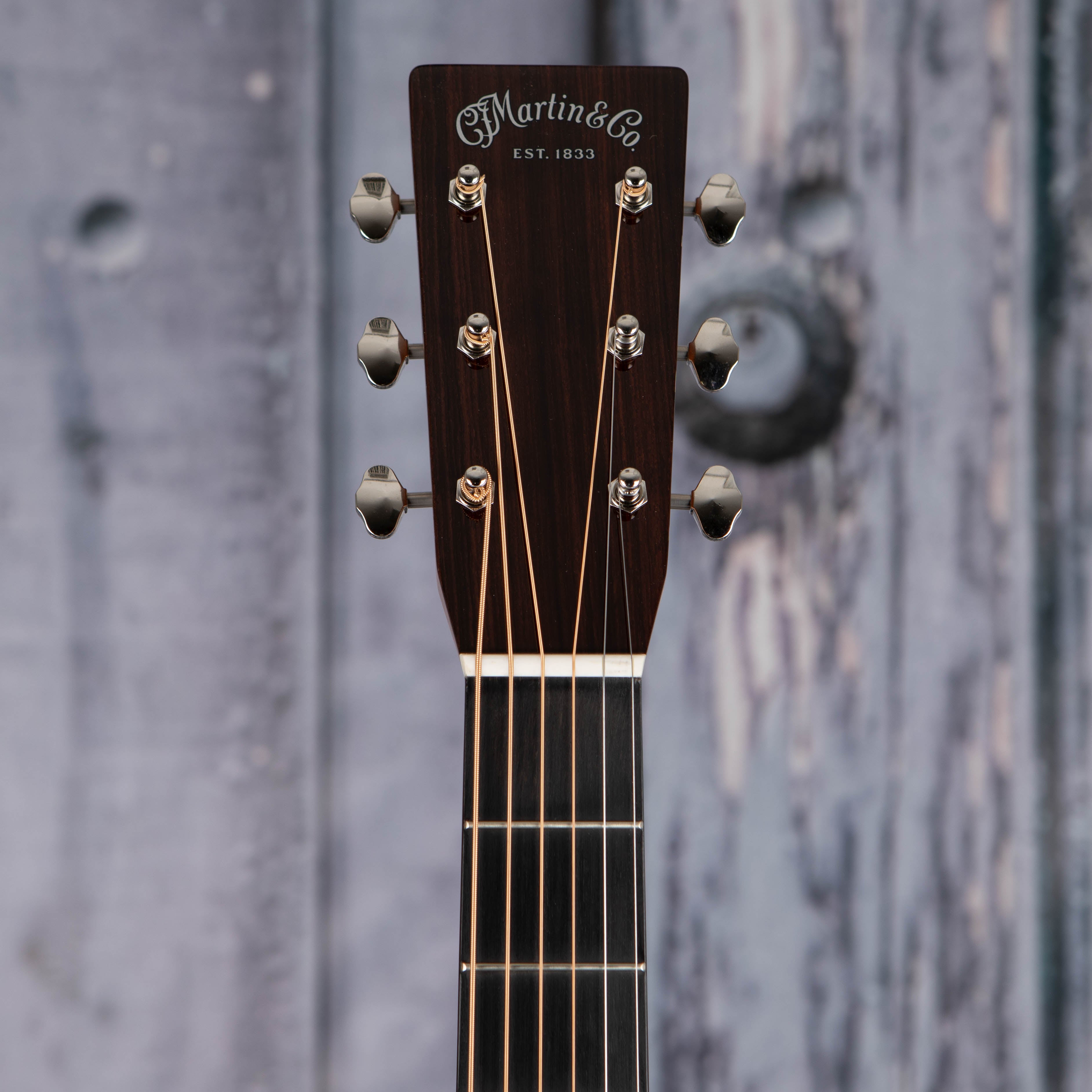 Martin OMJM John Mayer 20th Anniversary Acoustic/Electric Guitar, Platinum Gray Burst, front headstock