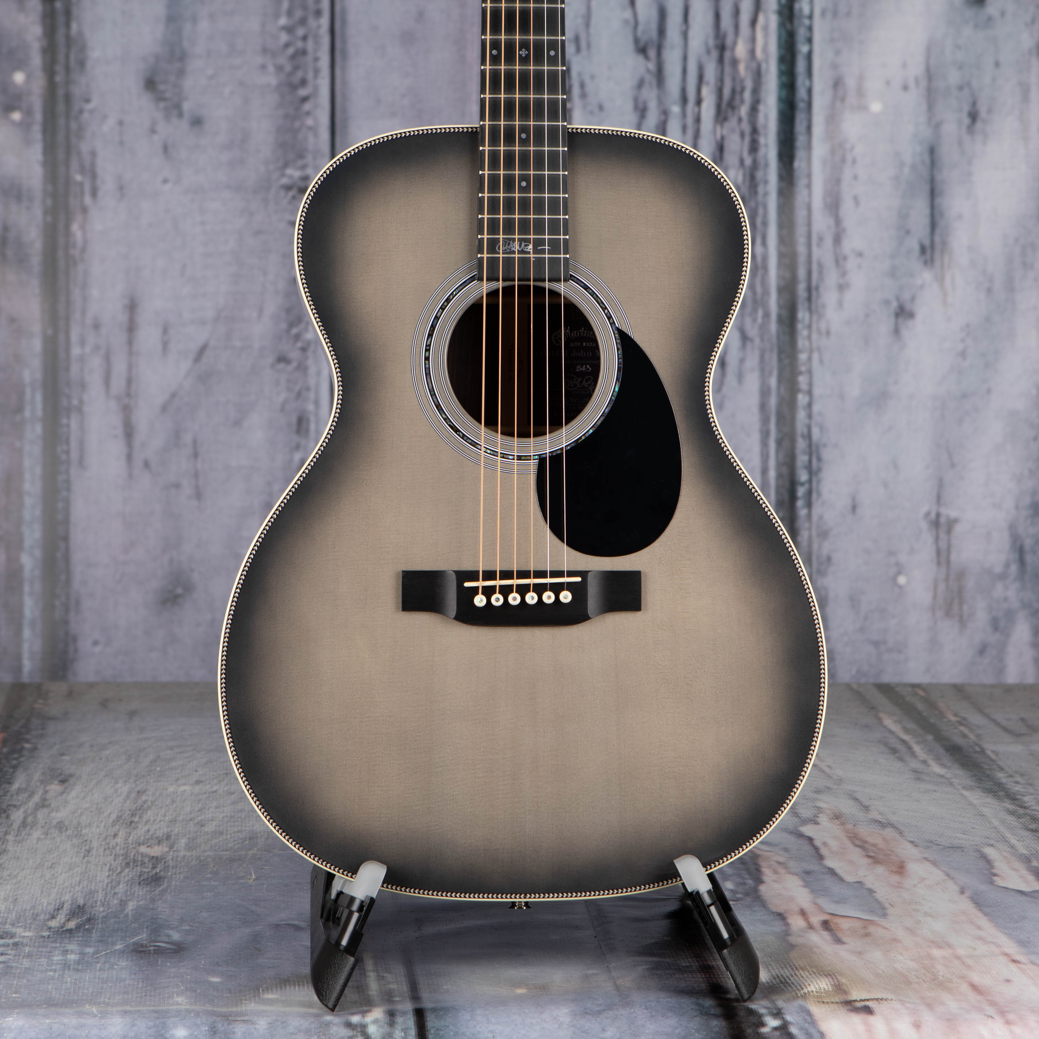 Martin OMJM John Mayer 20th Anniversary Acoustic/Electric Guitar, Platinum Gray Burst, front closeup