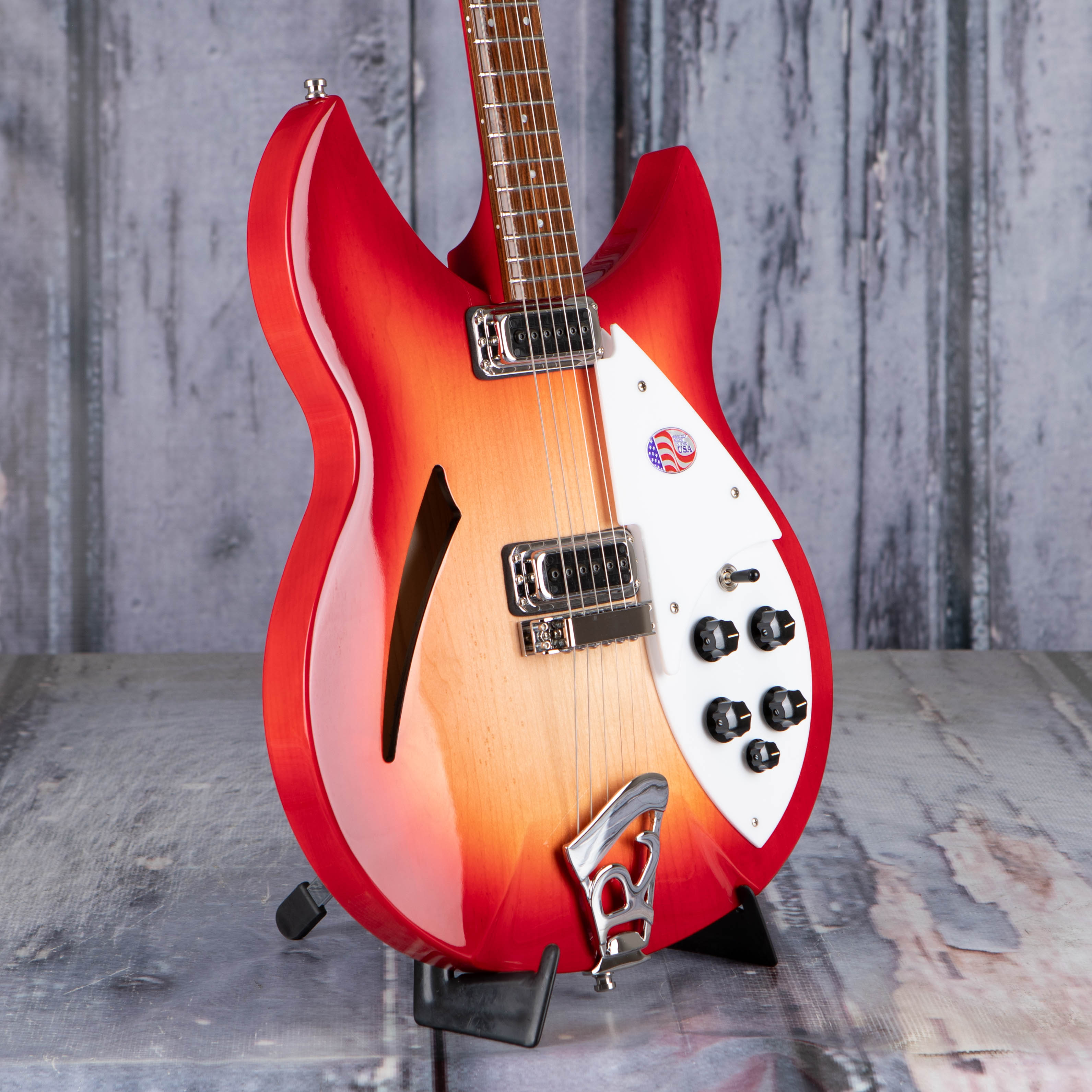 Rickenbacker 330/6FG Thinline Semi-Hollowbody Guitar, Fireglo, angle