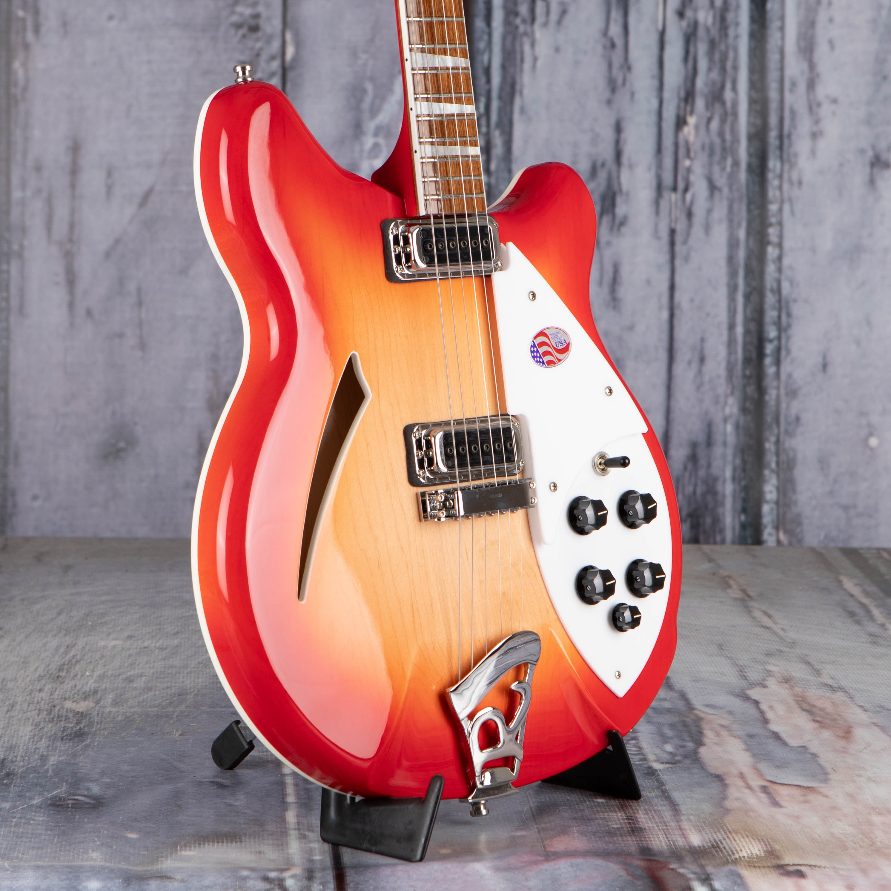 Rickenbacker 360 Deluxe Thinline Semi-Hollowbody Electric Guitar, Fireglo, angle