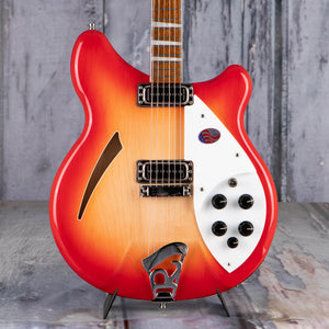 Rickenbacker 360 Deluxe Thinline Semi-Hollowbody Electric Guitar, Fireglo, front closeup